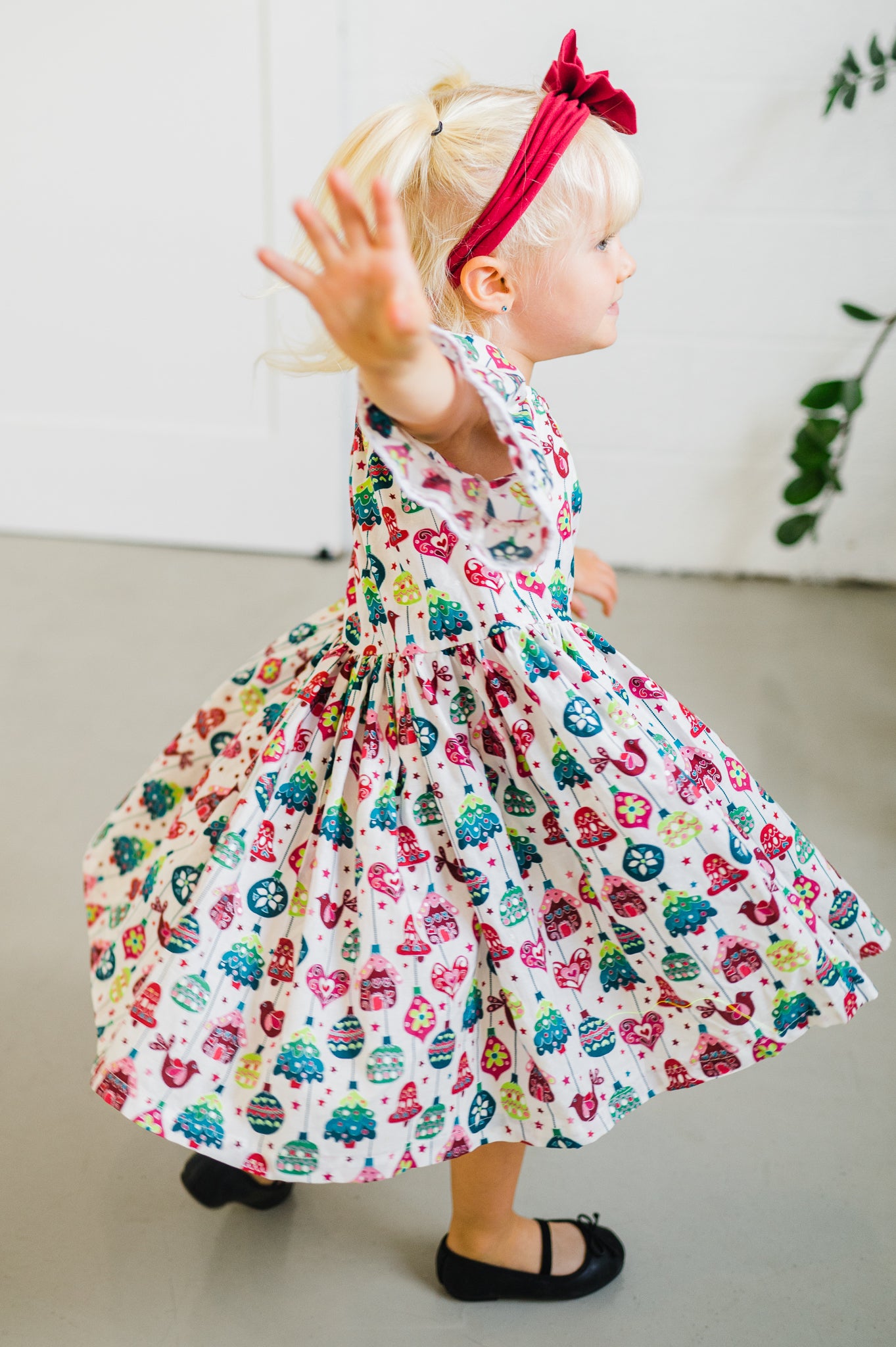 The Littlest Christmas Tree Girls Pease dress with Lace sleeves and an Apron (ships in 2 weeks)