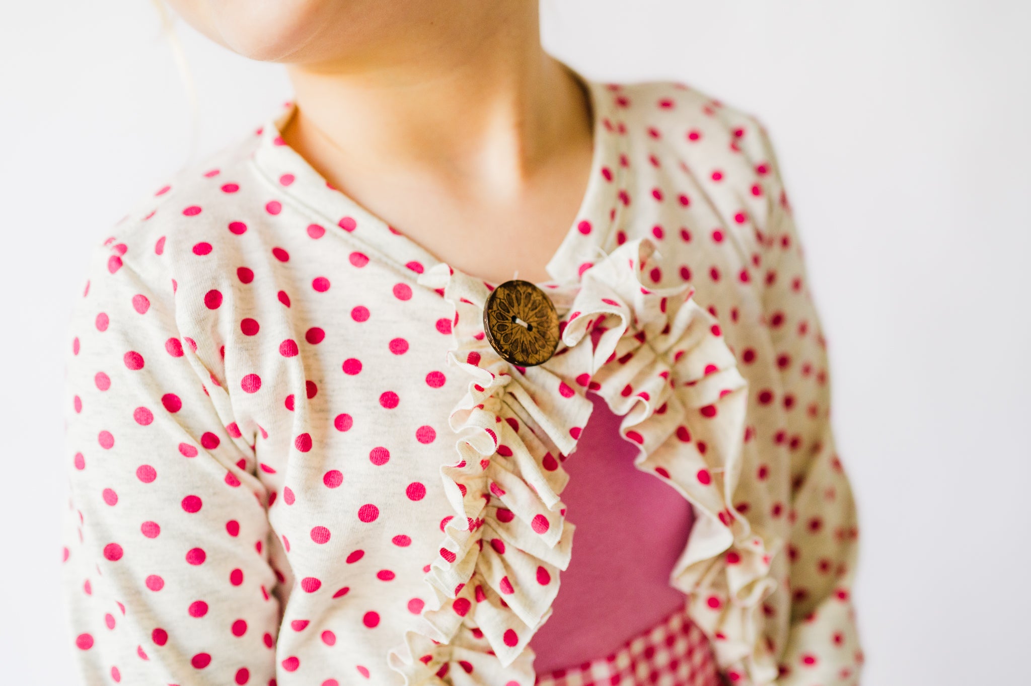 Hot Pink Dot Sami Ruffle Cardigan (ships in 2 weeks)