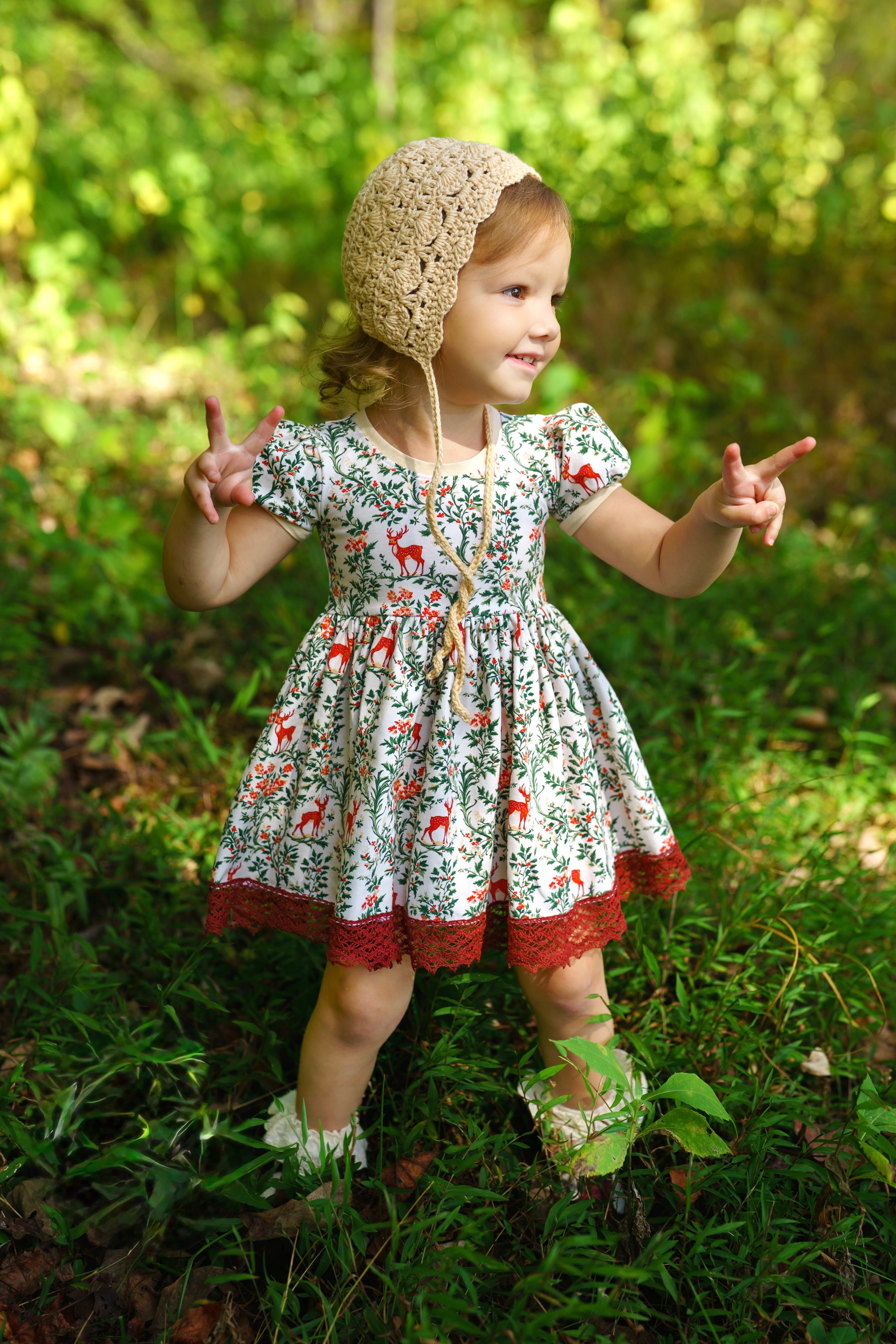 Deer Holly Puff sleeve Knit Dress (ships in 2 weeks)