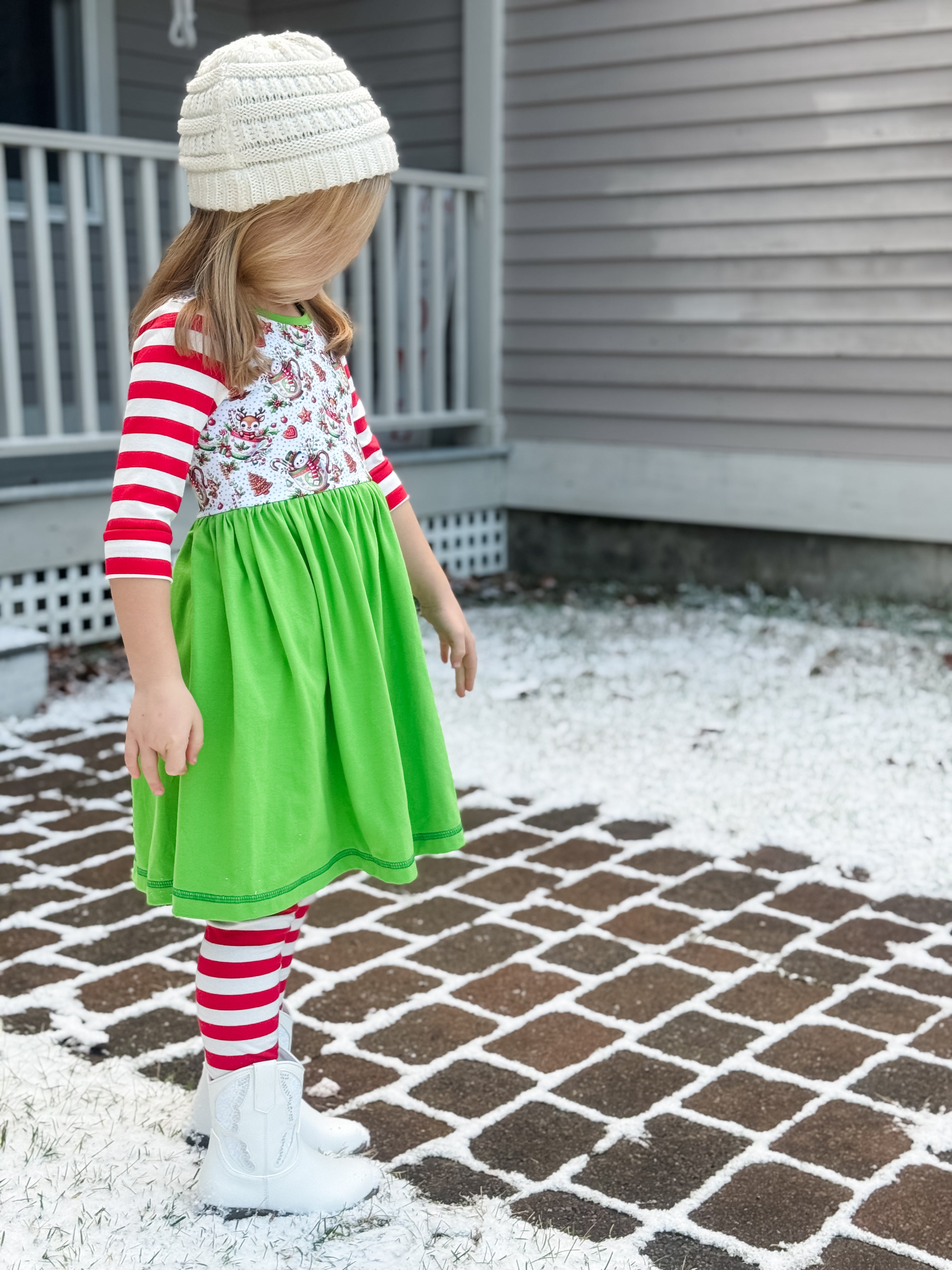 Christmas Teacups 3/4 Sleeve Lap Dress (ships in 2 weeks)