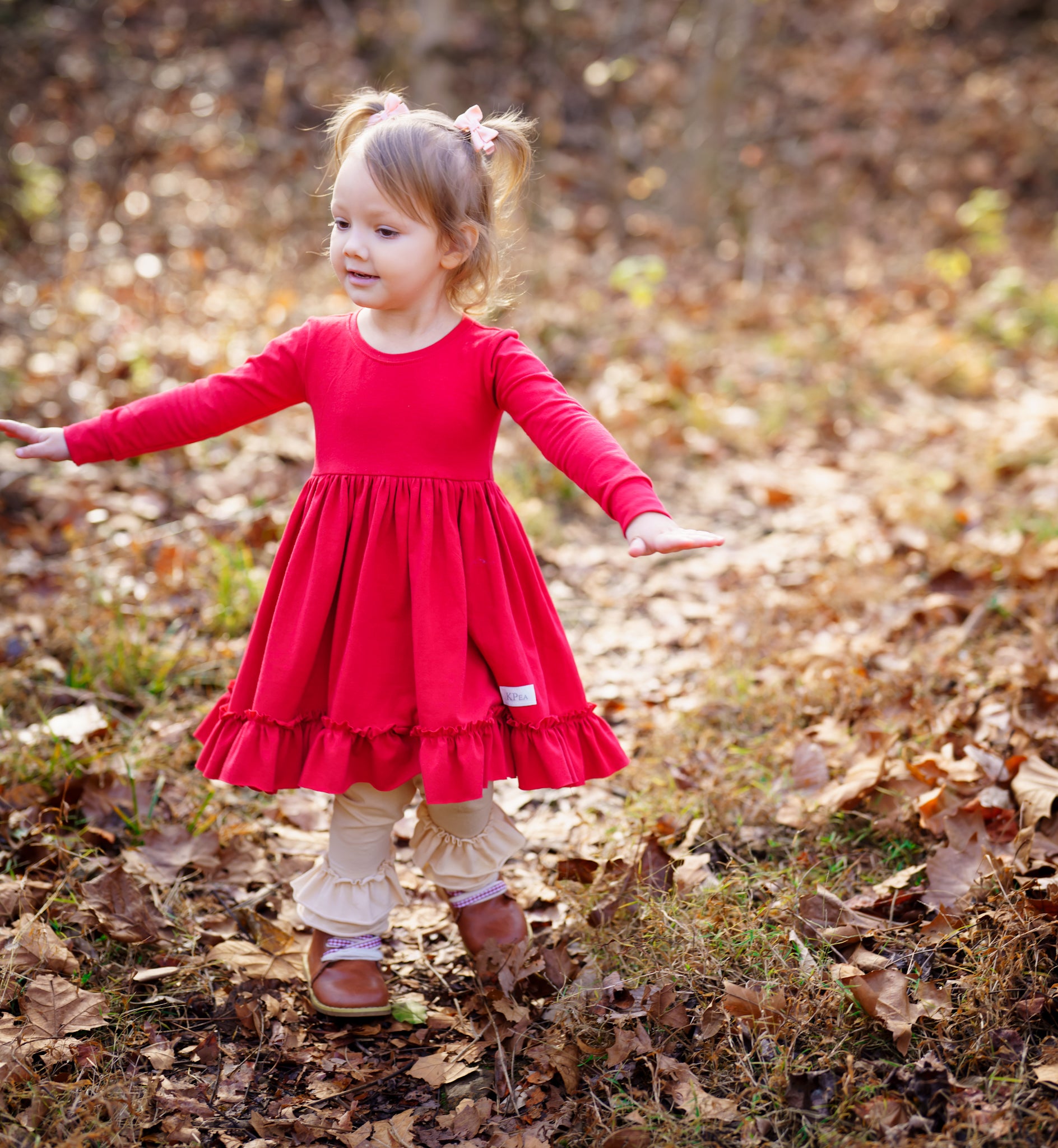 Ruby Red Long Sleeve Ruffled Hem Lap Dress (ships in 2 weeks)