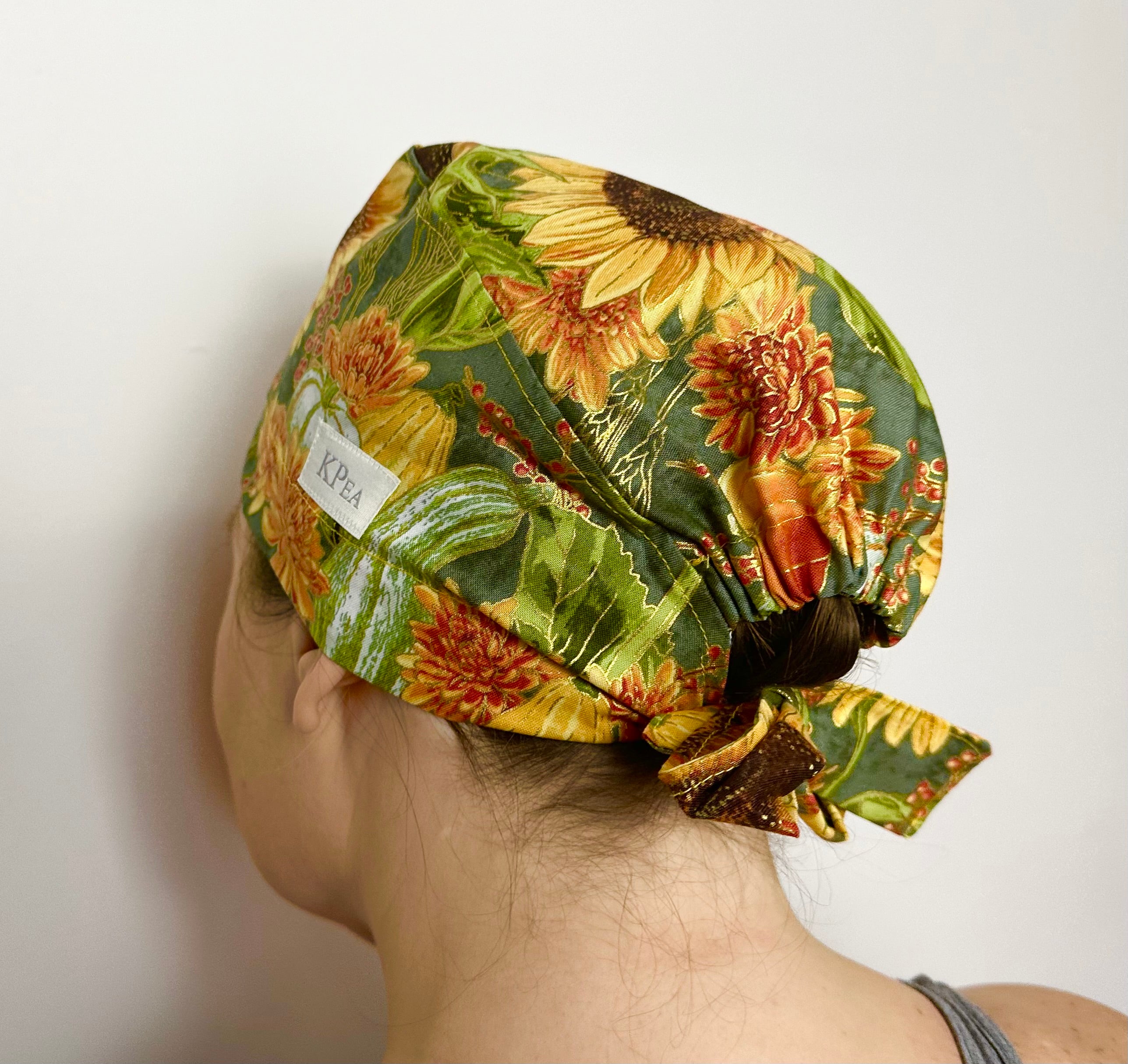 Golden Autum Scrub Cap Tie Back or Bouffant Style