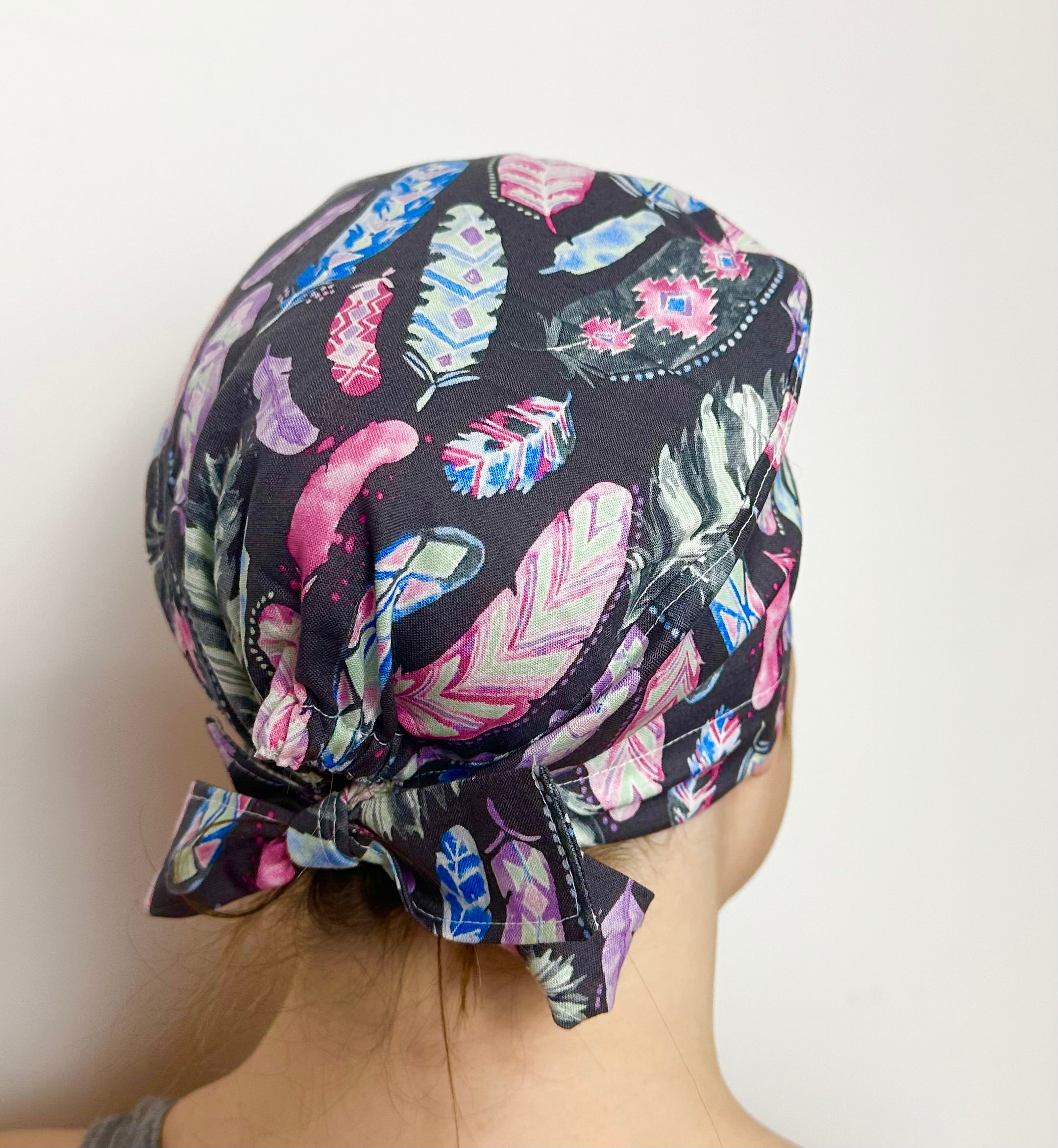 Feathers Scrub Cap Tie Back or Bouffant Style
