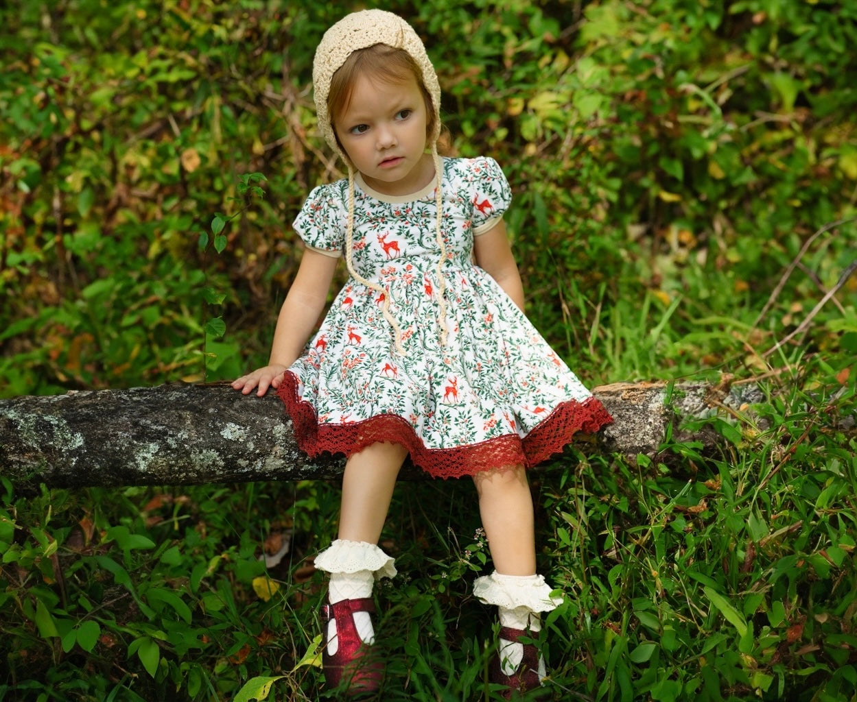 Deer Holly Puff sleeve Knit Dress (ships in 2 weeks)