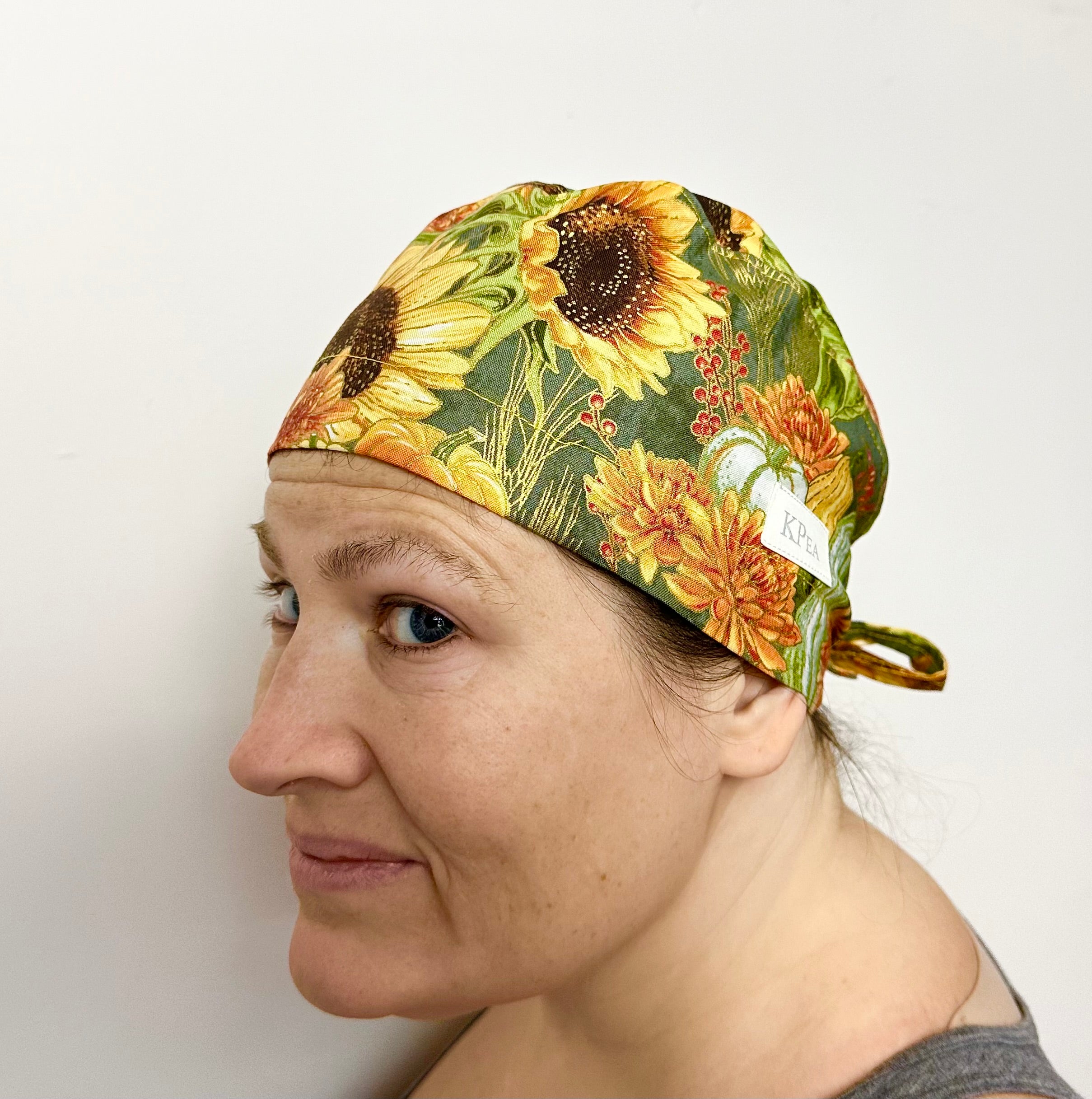 Golden Autum Scrub Cap Tie Back or Bouffant Style