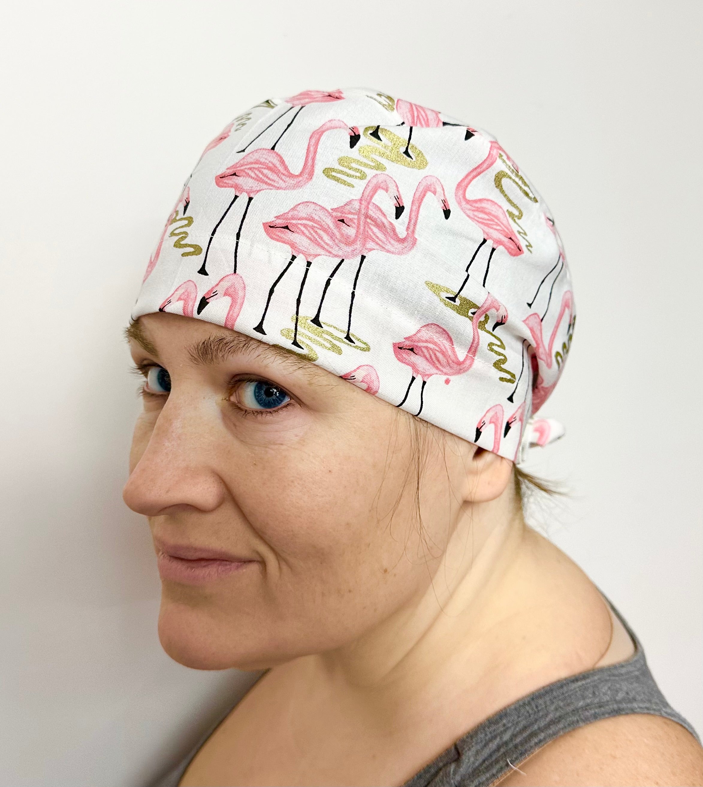 Pink Flamingo Scrub Cap Tie Back or Bouffant Style