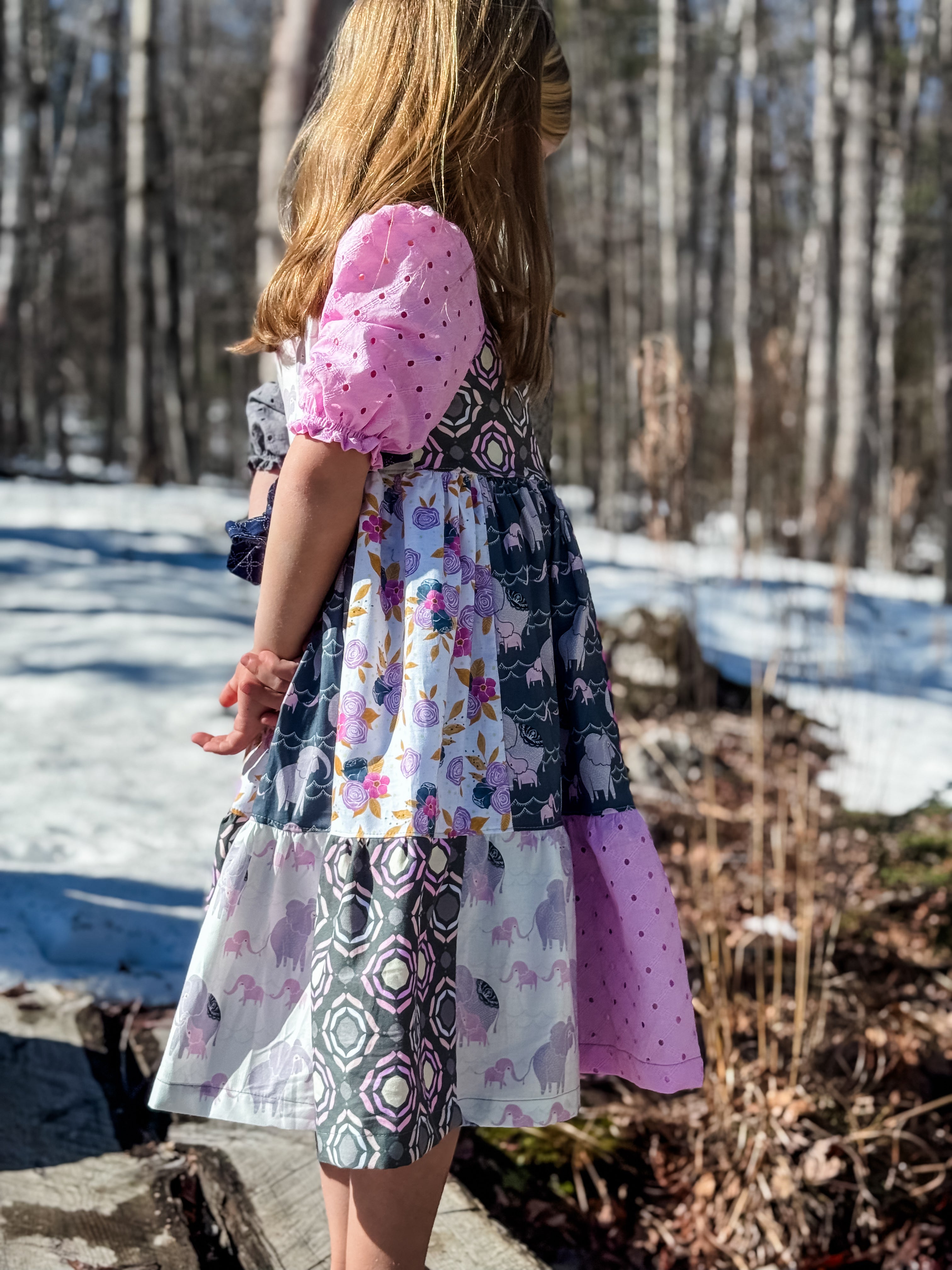 Elephant Jubilee Sasha Tier patchwork Dress (ships in 2 weeks)