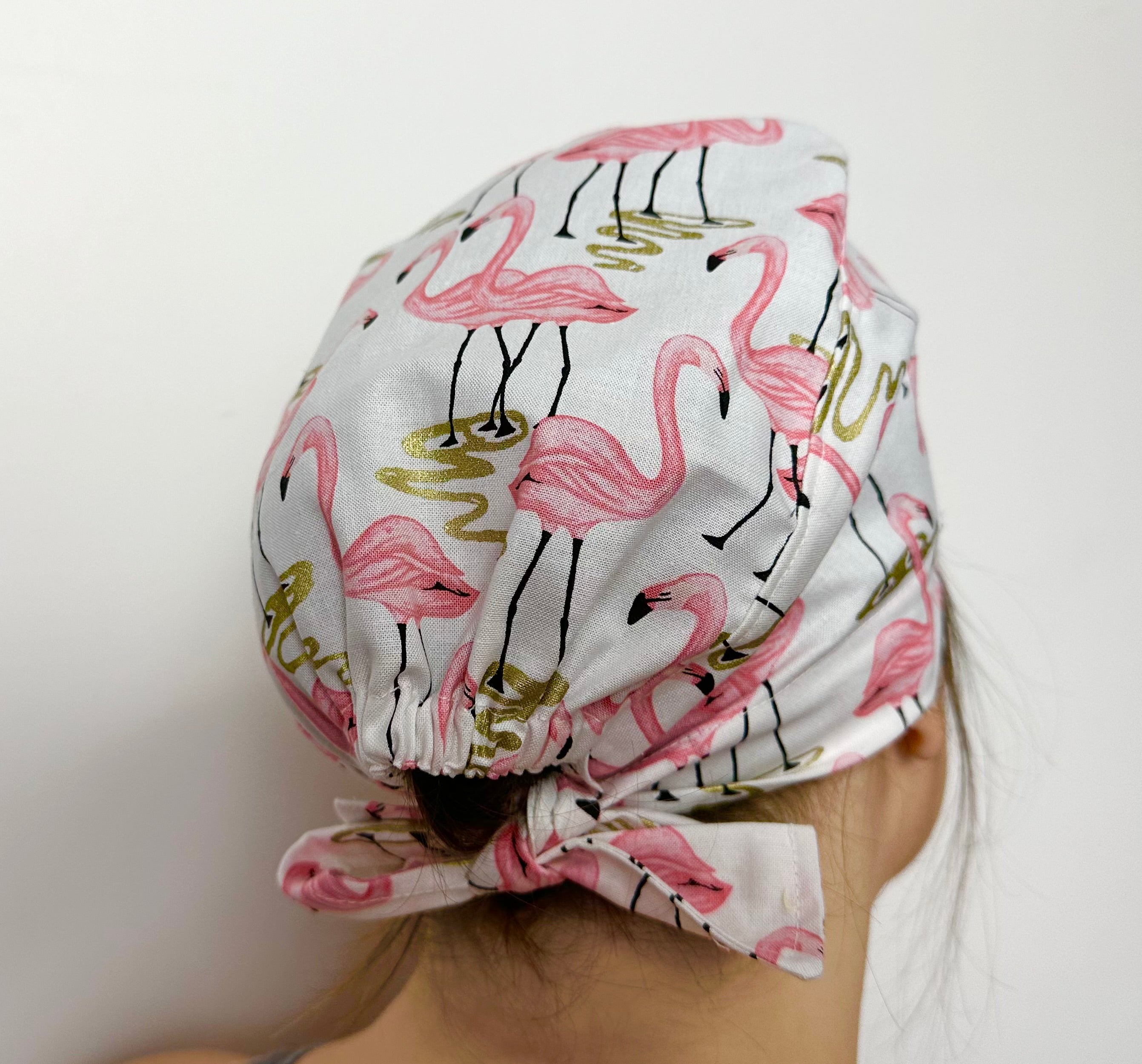 Pink Flamingo Scrub Cap Tie Back or Bouffant Style