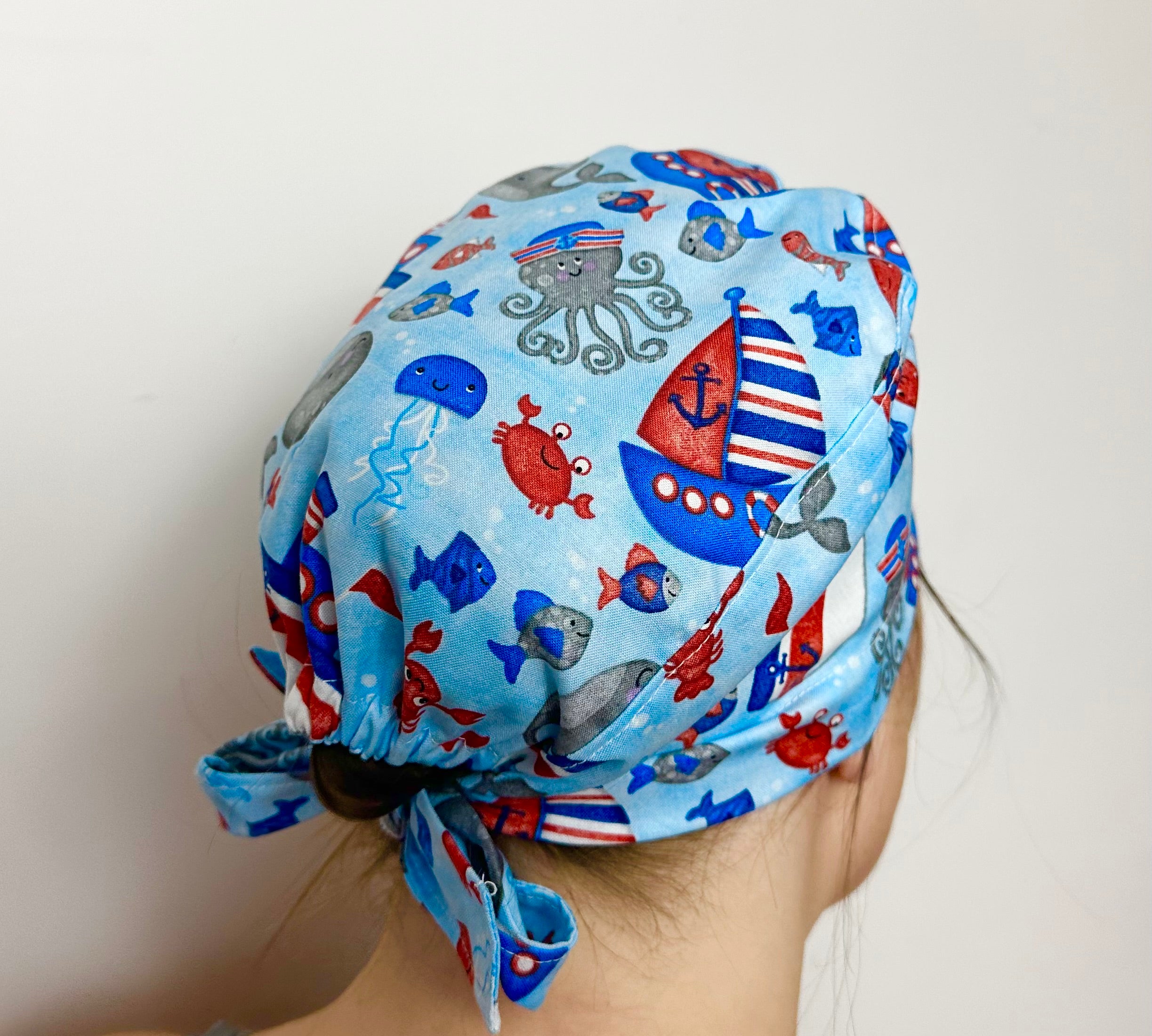 Nautical Nelly Scrub Cap Tie Back or Bouffant Style