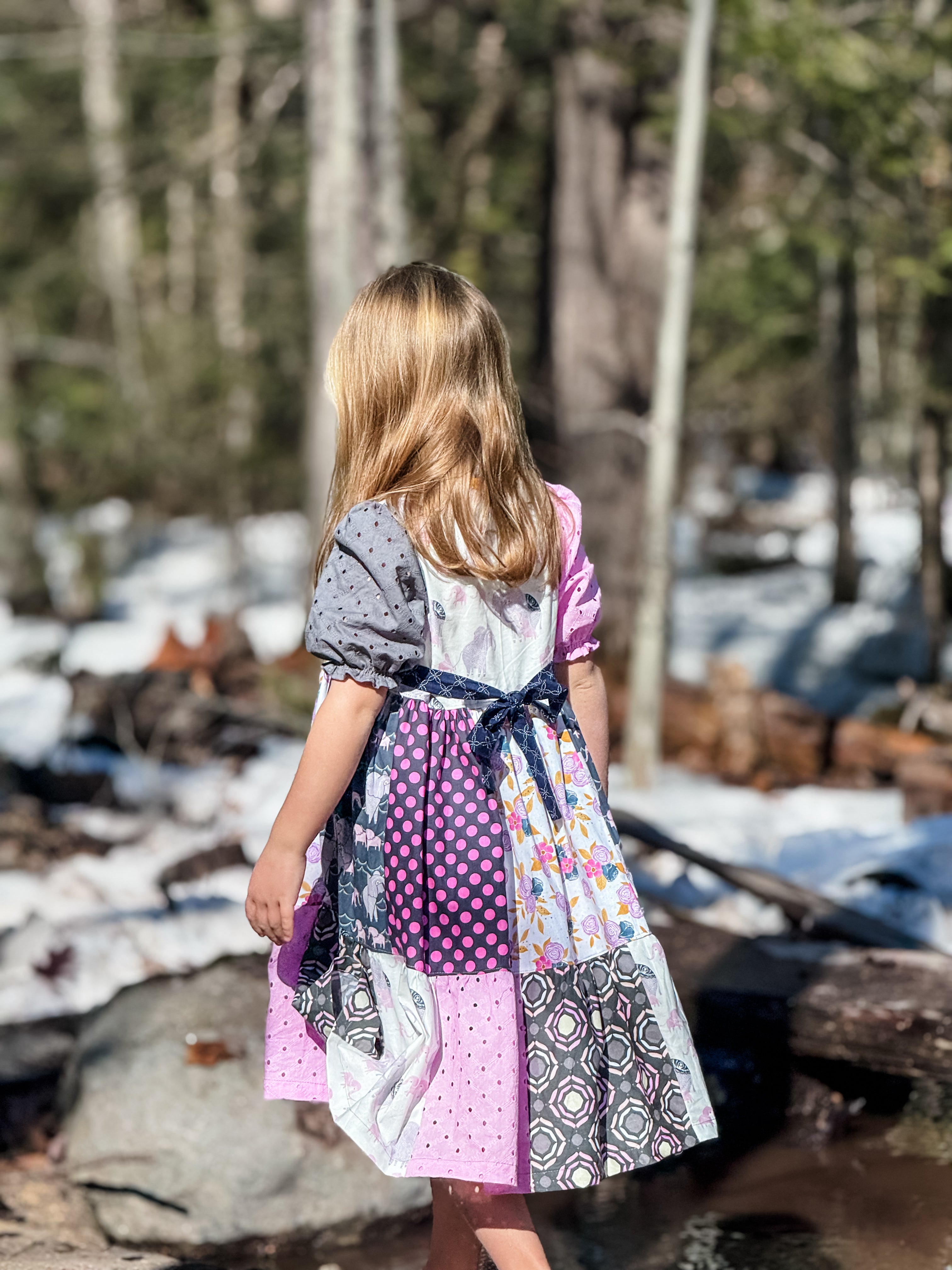 Elephant Jubilee Sasha Tier patchwork Dress (ships in 2 weeks)