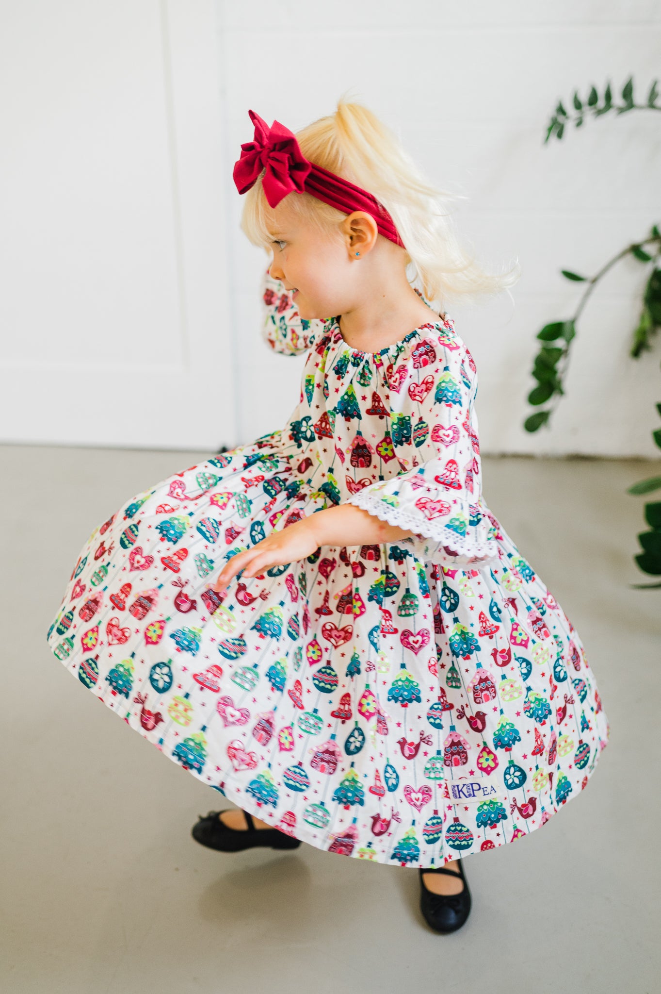 The Littlest Christmas Tree Girls Pease dress with Lace sleeves and an Apron (ships in 2 weeks)