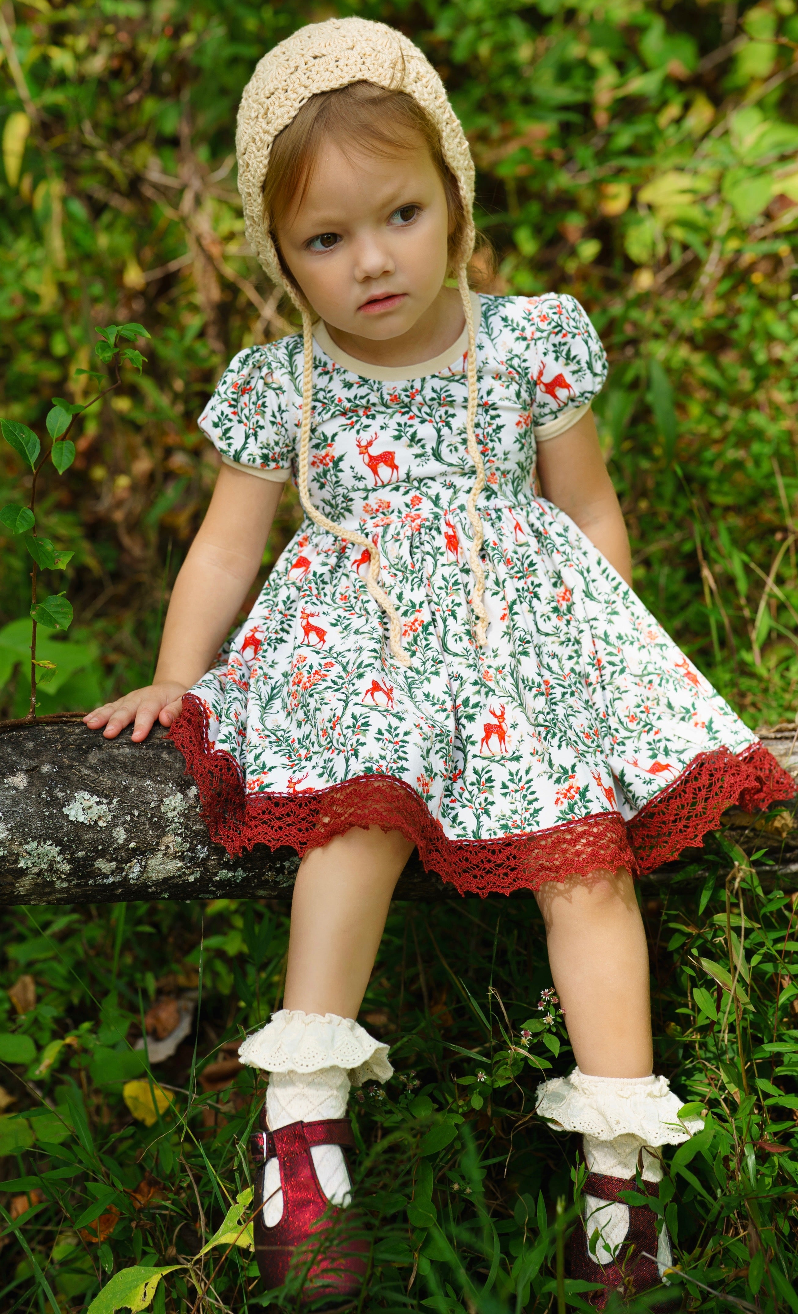 Deer Holly Puff sleeve Knit Dress (ships in 2 weeks)