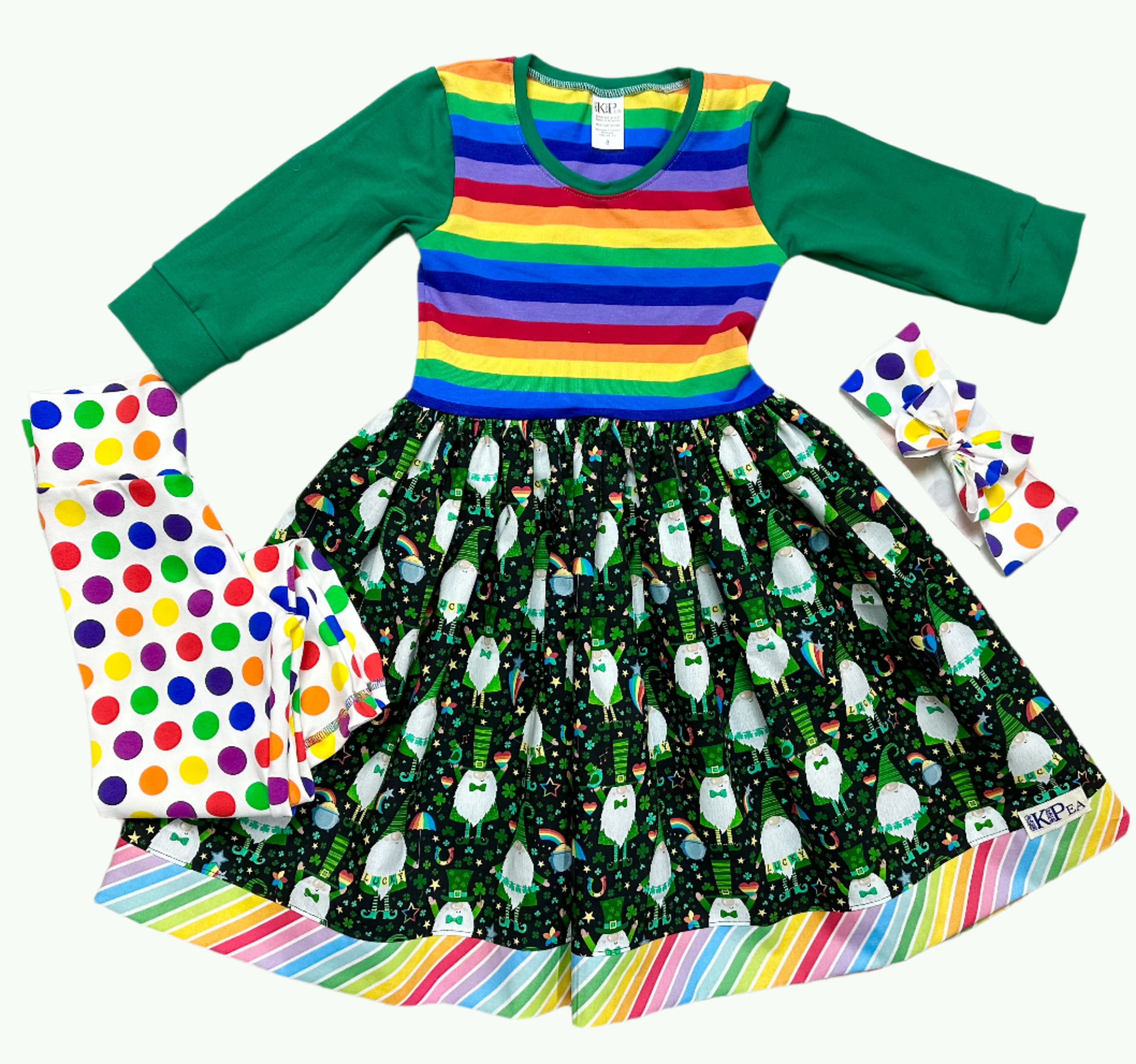 Gnome Treasures 3/4 Sleeve Twirl Dress (Ships in 2 Weeks)