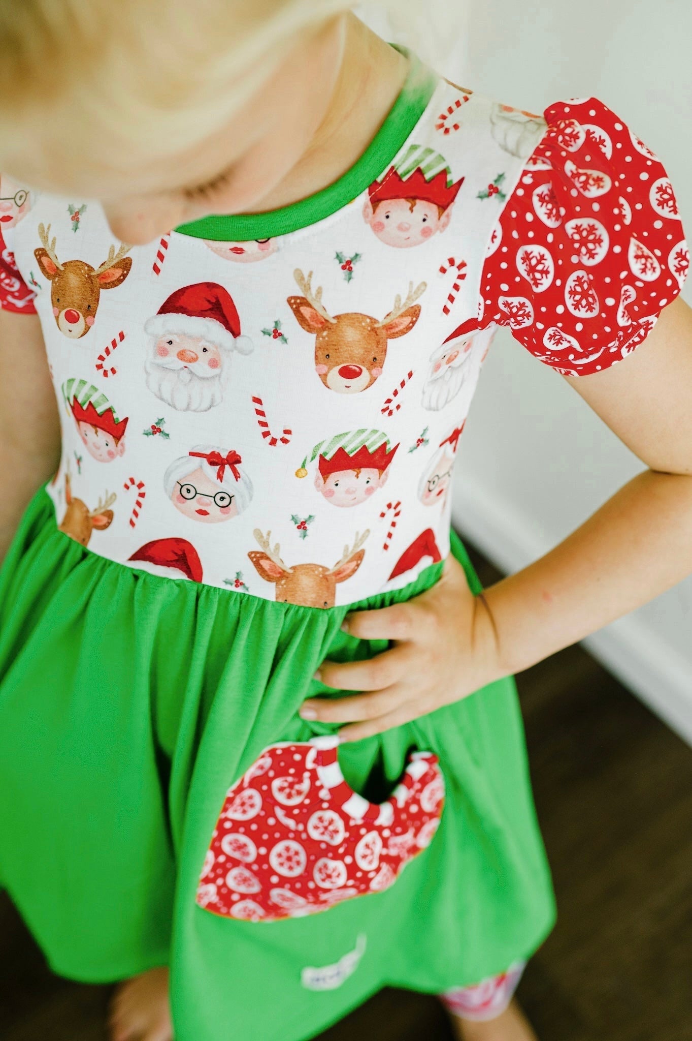 Team Santa puff sleeved Lap Dress (ships in 2 weeks)