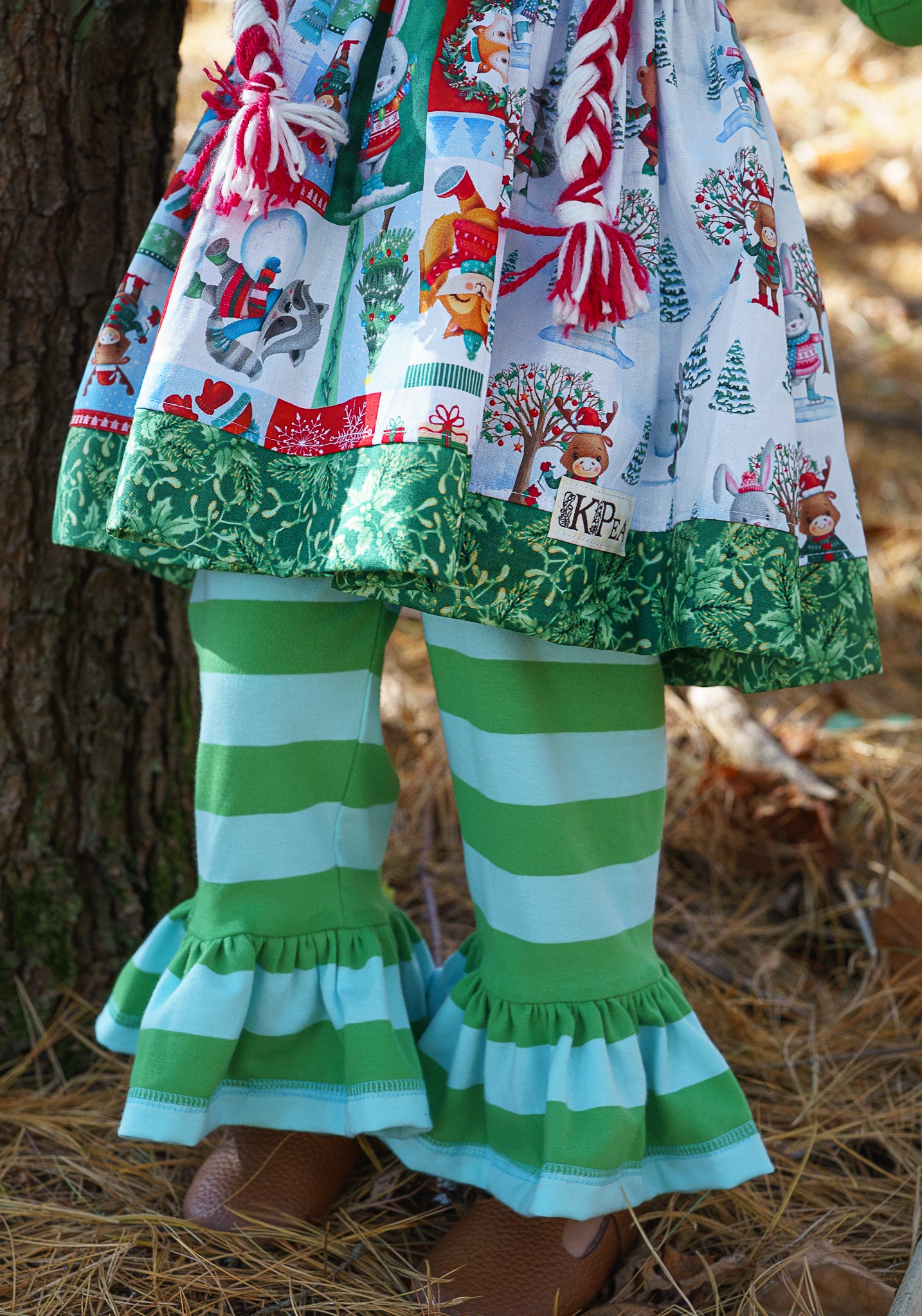 Winter Mint Striped Ruffle pants (ships in 2 weeks)