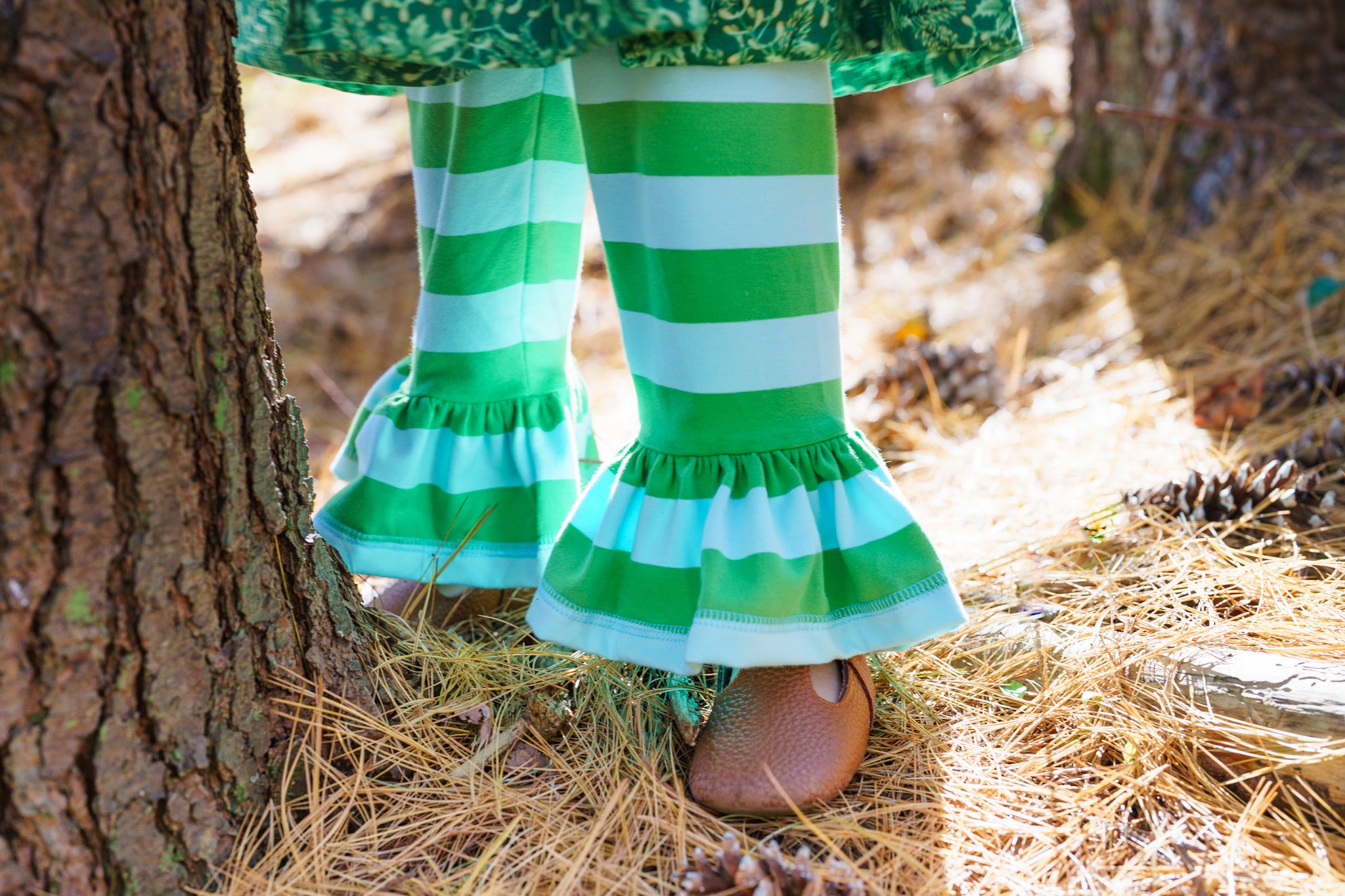 Winter Mint Striped Ruffle pants (ships in 2 weeks)