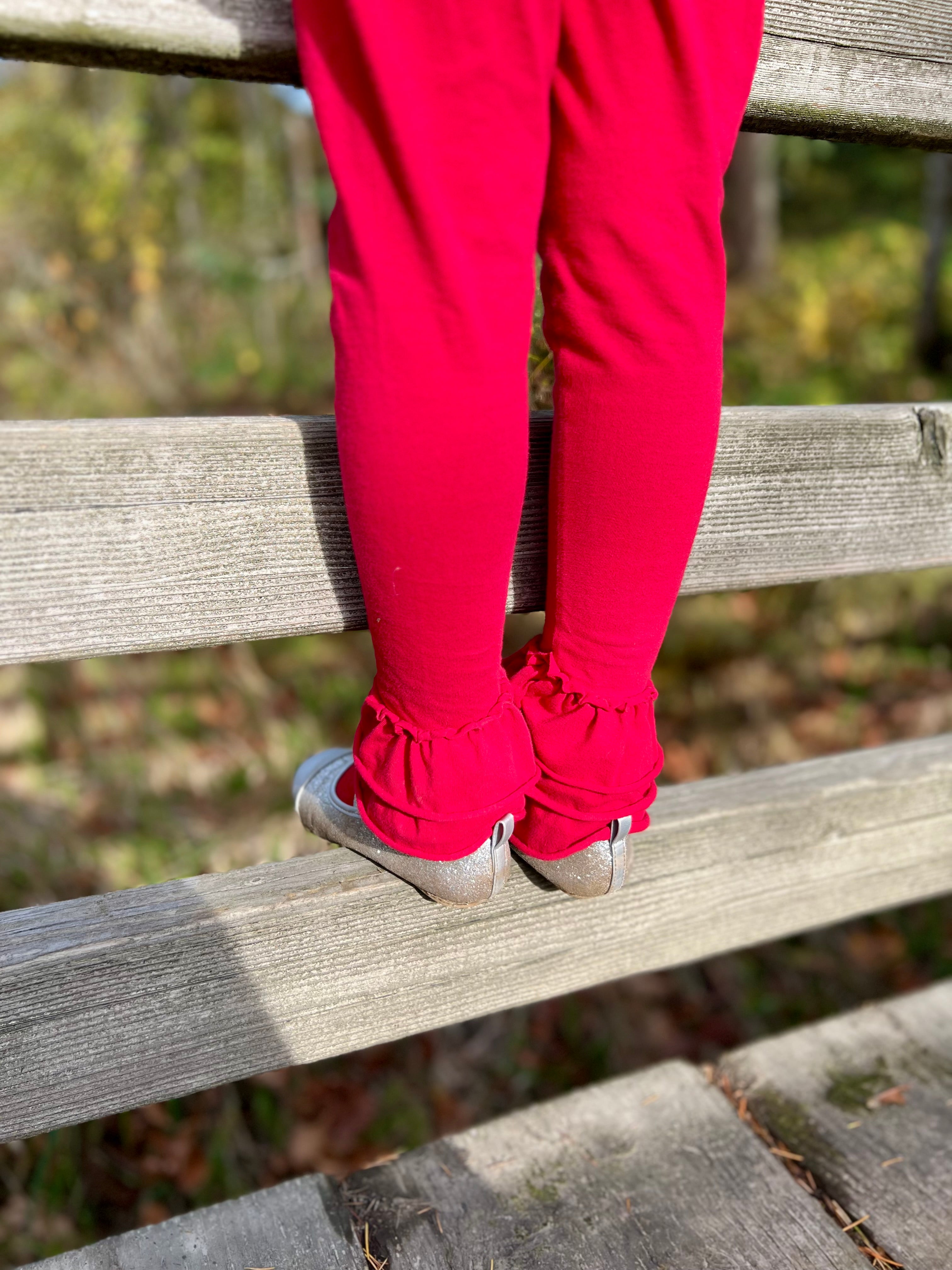 Ruby Red Ruffle Leggings (ships in 2 weeks)