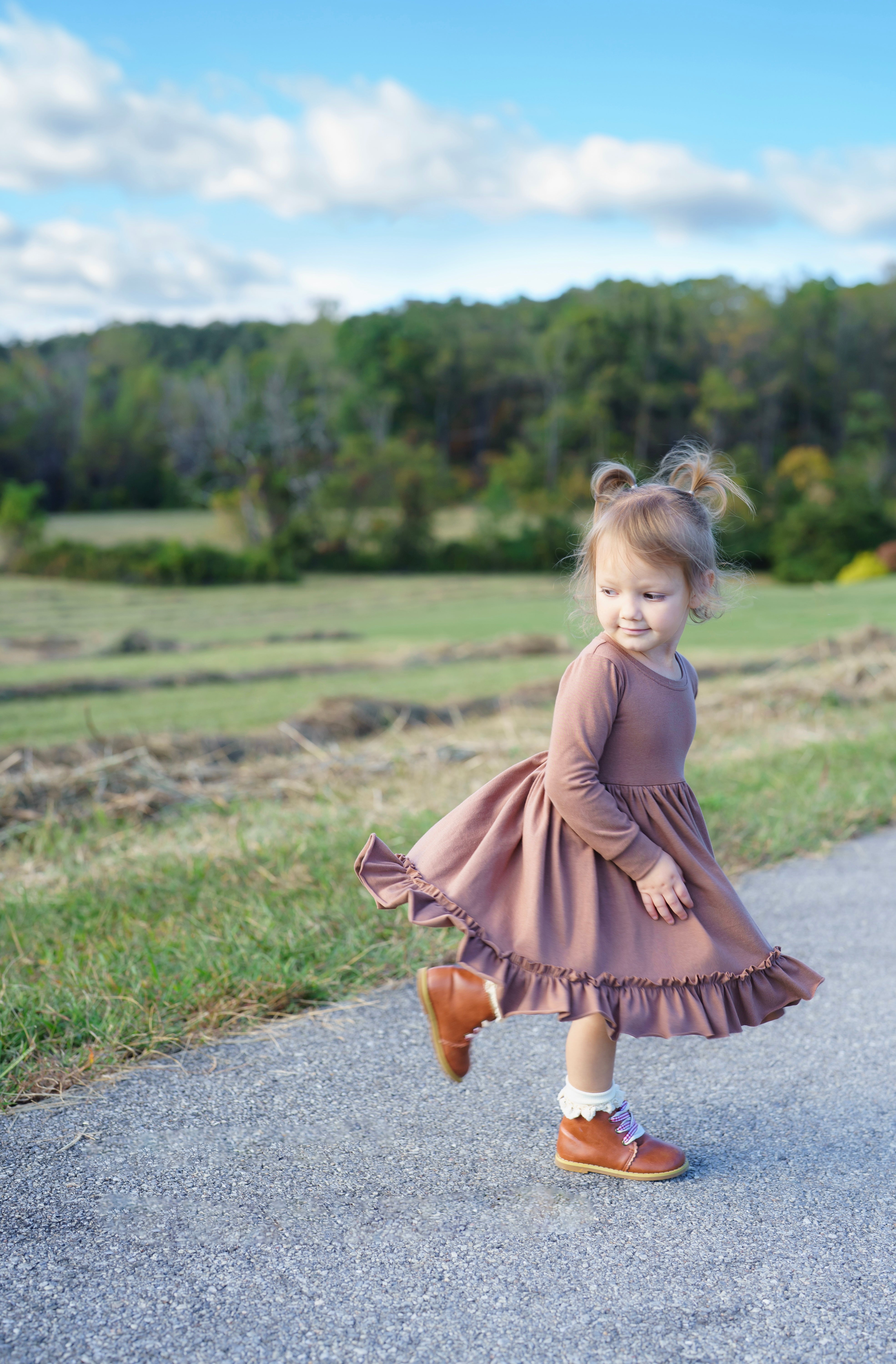Mocha Latte Long Sleeve Ruffled Hem Lap Dress (ships in 2 weeks)