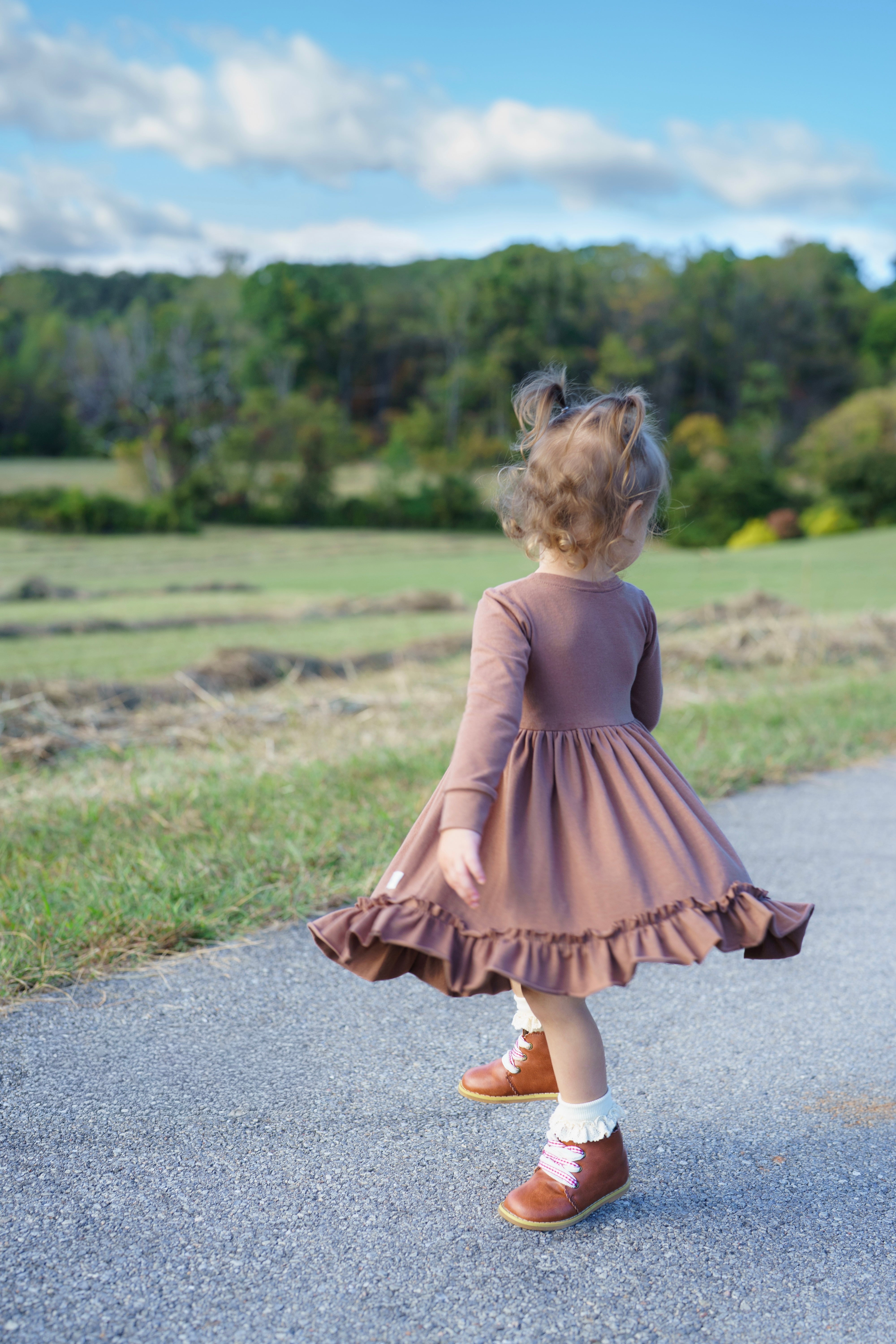 Mocha Latte Long Sleeve Ruffled Hem Lap Dress (ships in 2 weeks)