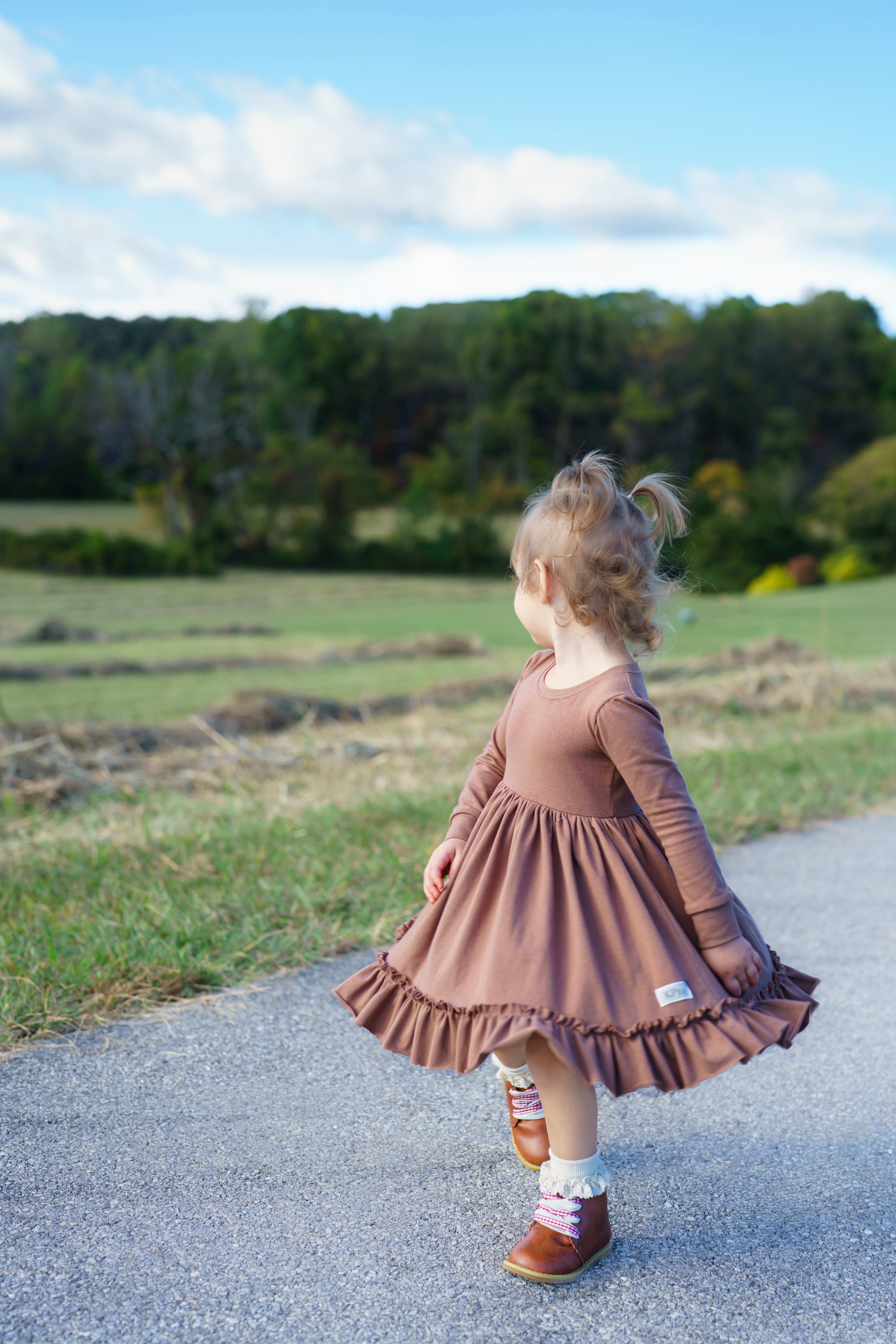 Mocha Latte Long Sleeve Ruffled Hem Lap Dress (ships in 2 weeks)