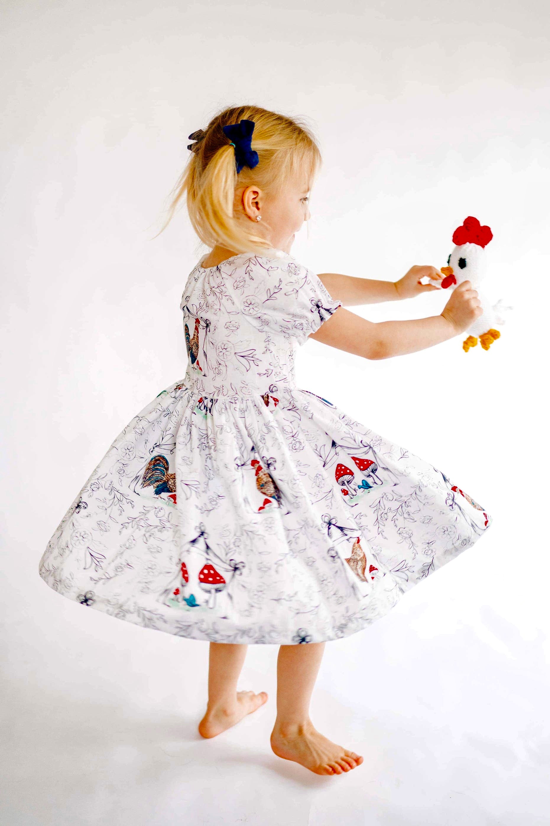 Regal Rooster Peasant Puff Sleeved Twirl dress (ships in 2 weeks)