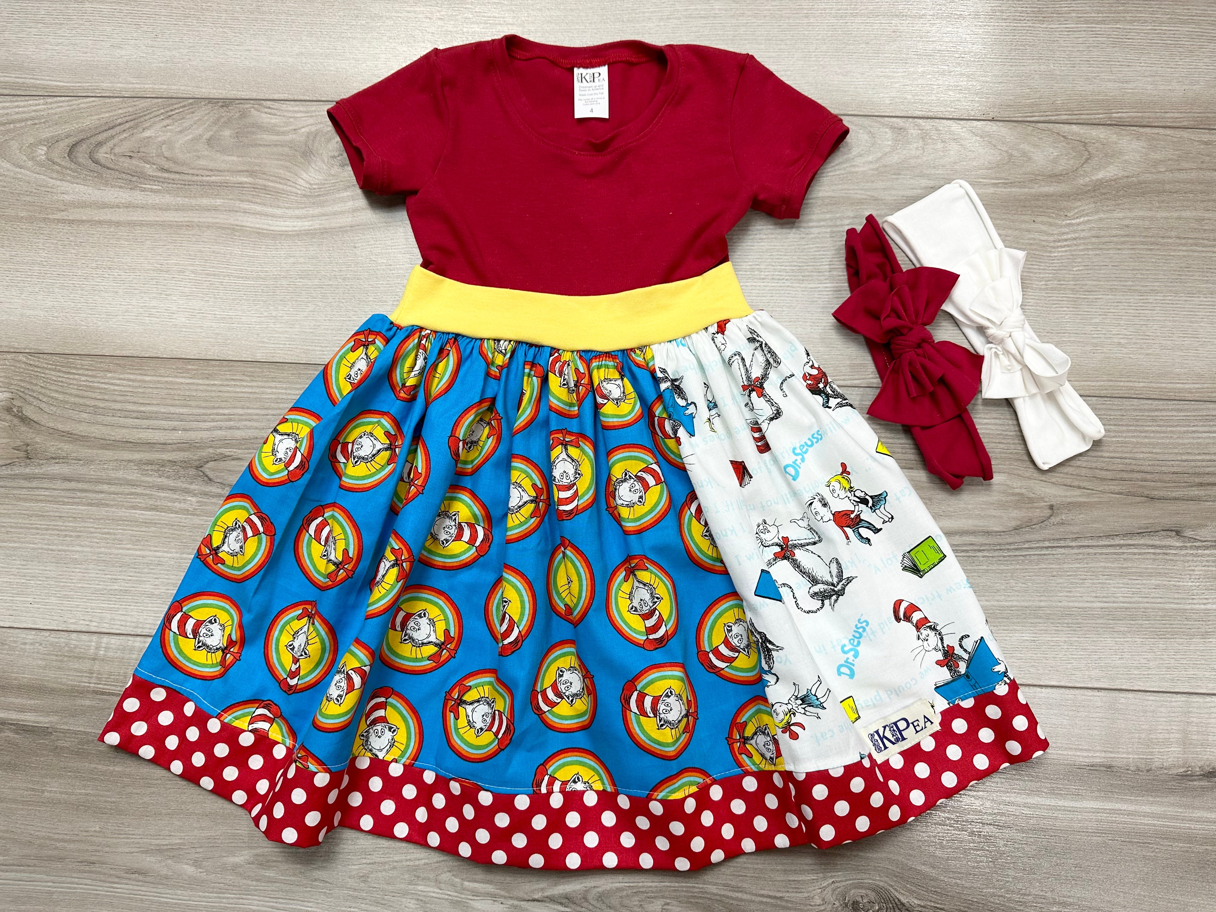 Cat in the Hat Cap Sleeved Twirl dress (ships in 2 weeks)