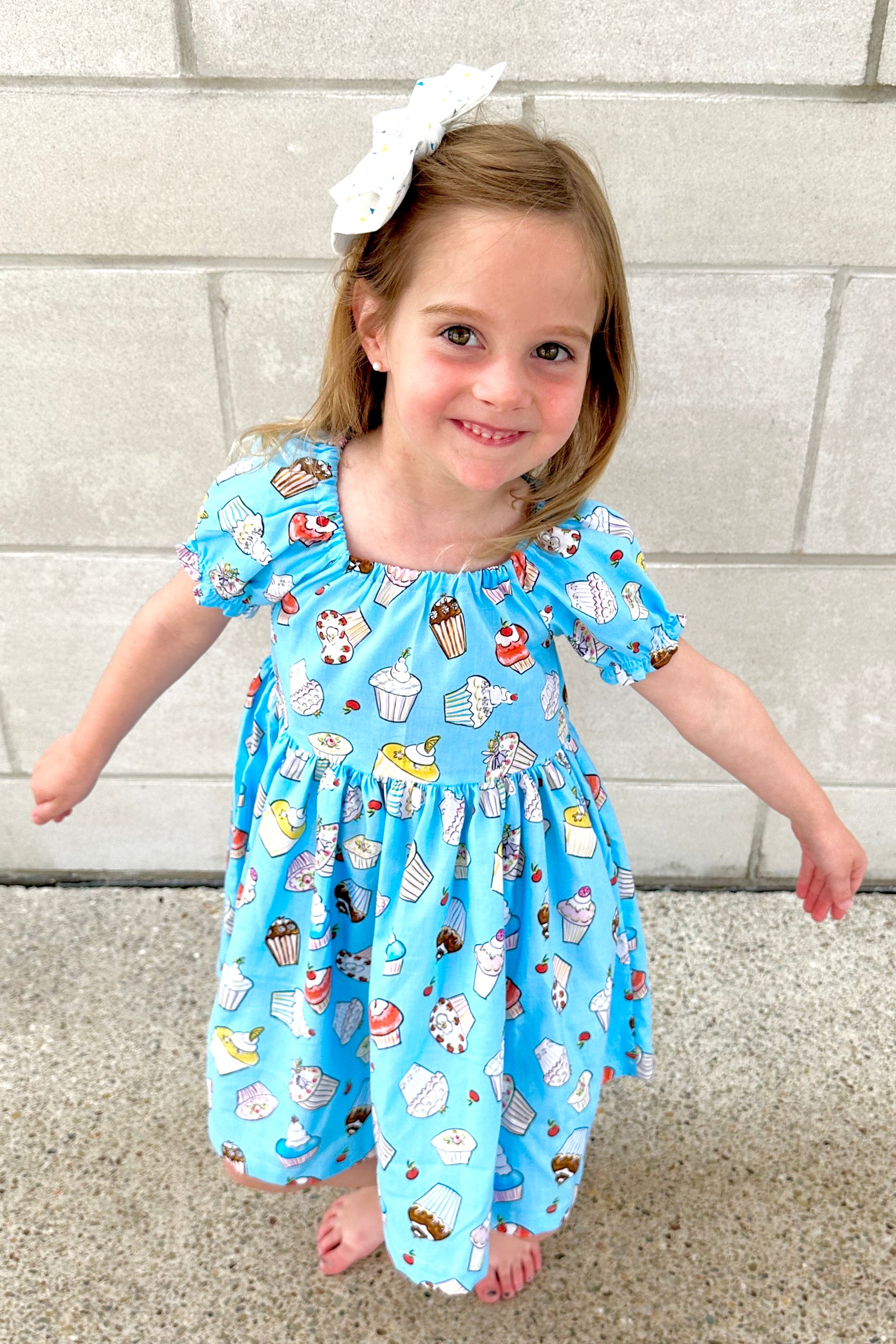 Cupcake Peasant Puff Sleeved Twirl dress (ships in 2 weeks)