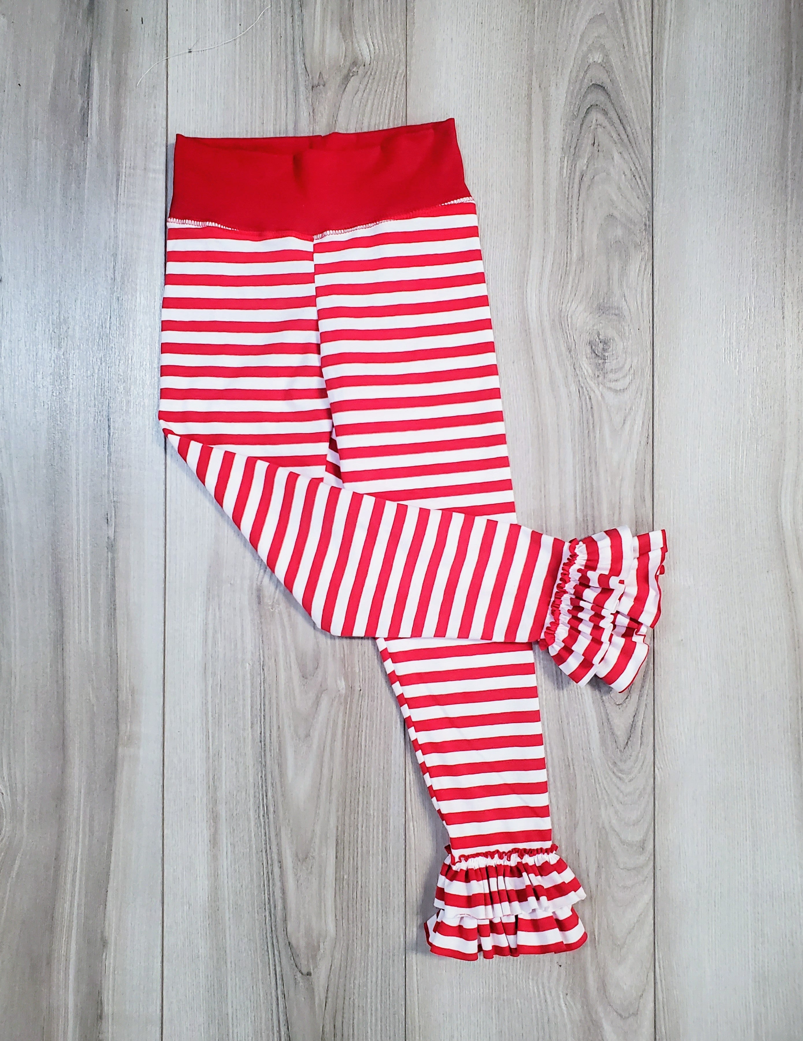 Candy Cane Ruffle Leggings (SHIPS IN 2 WEEKS)