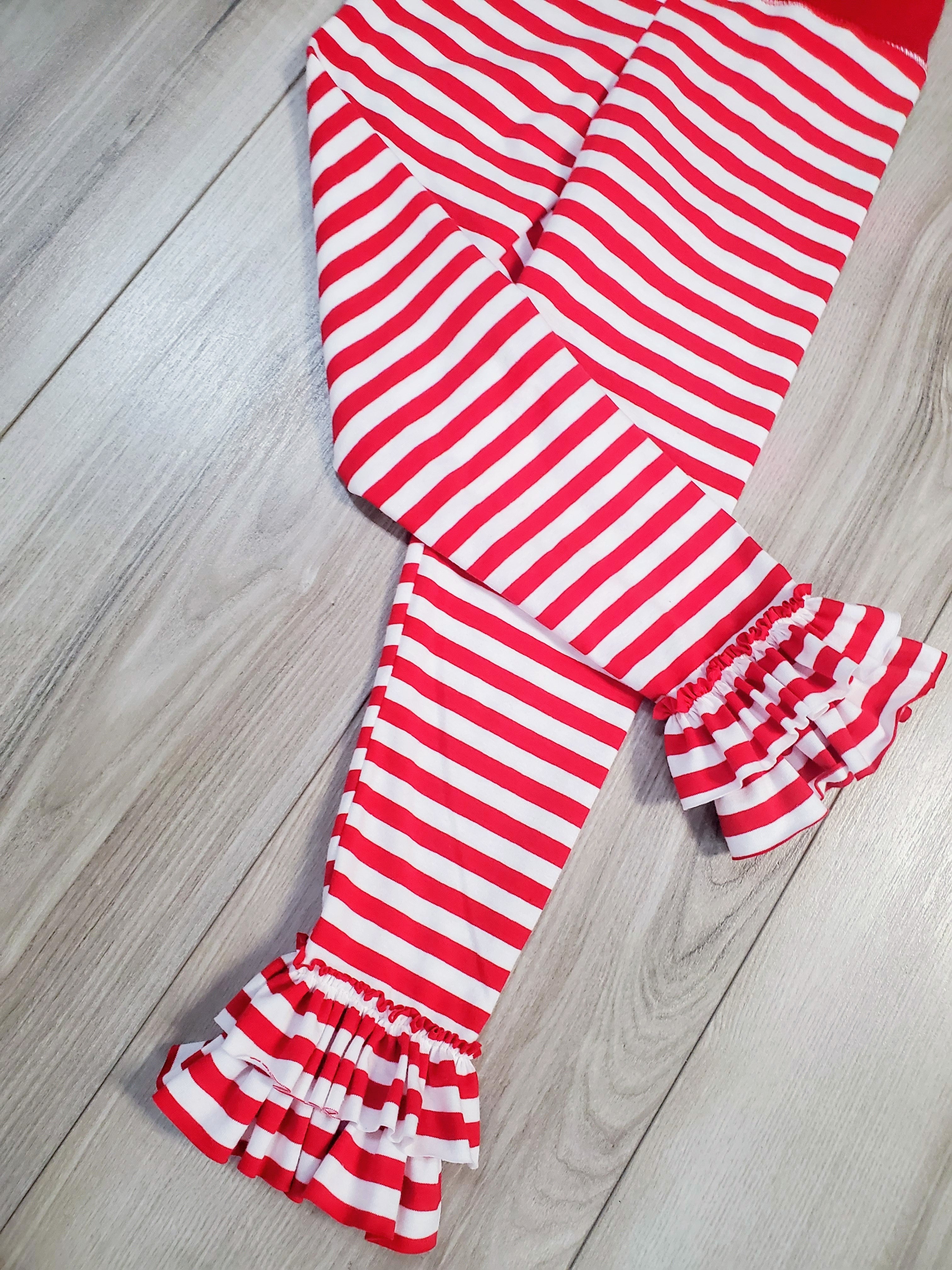 Candy Cane Ruffle Leggings (SHIPS IN 2 WEEKS)