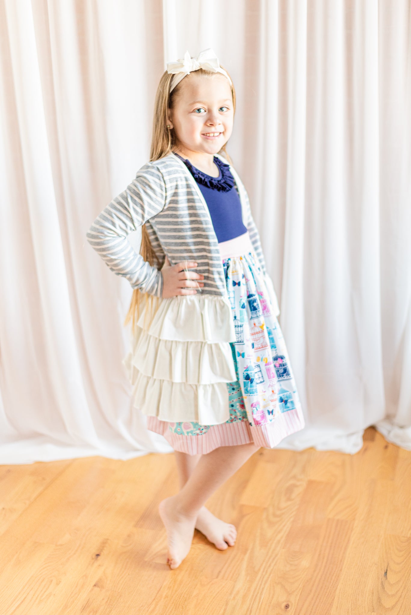 Cloudy Grey Triple Ruffle Cardigan