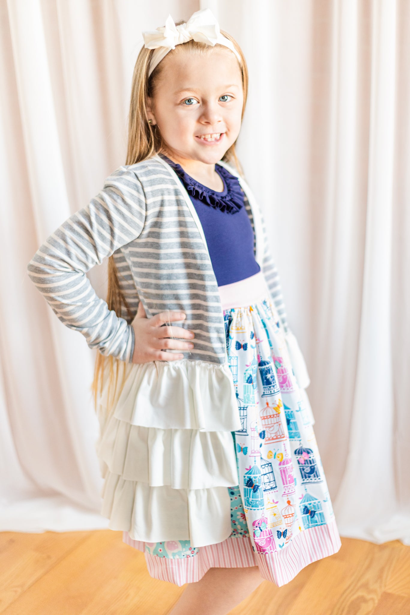 Cloudy Grey Triple Ruffle Cardigan