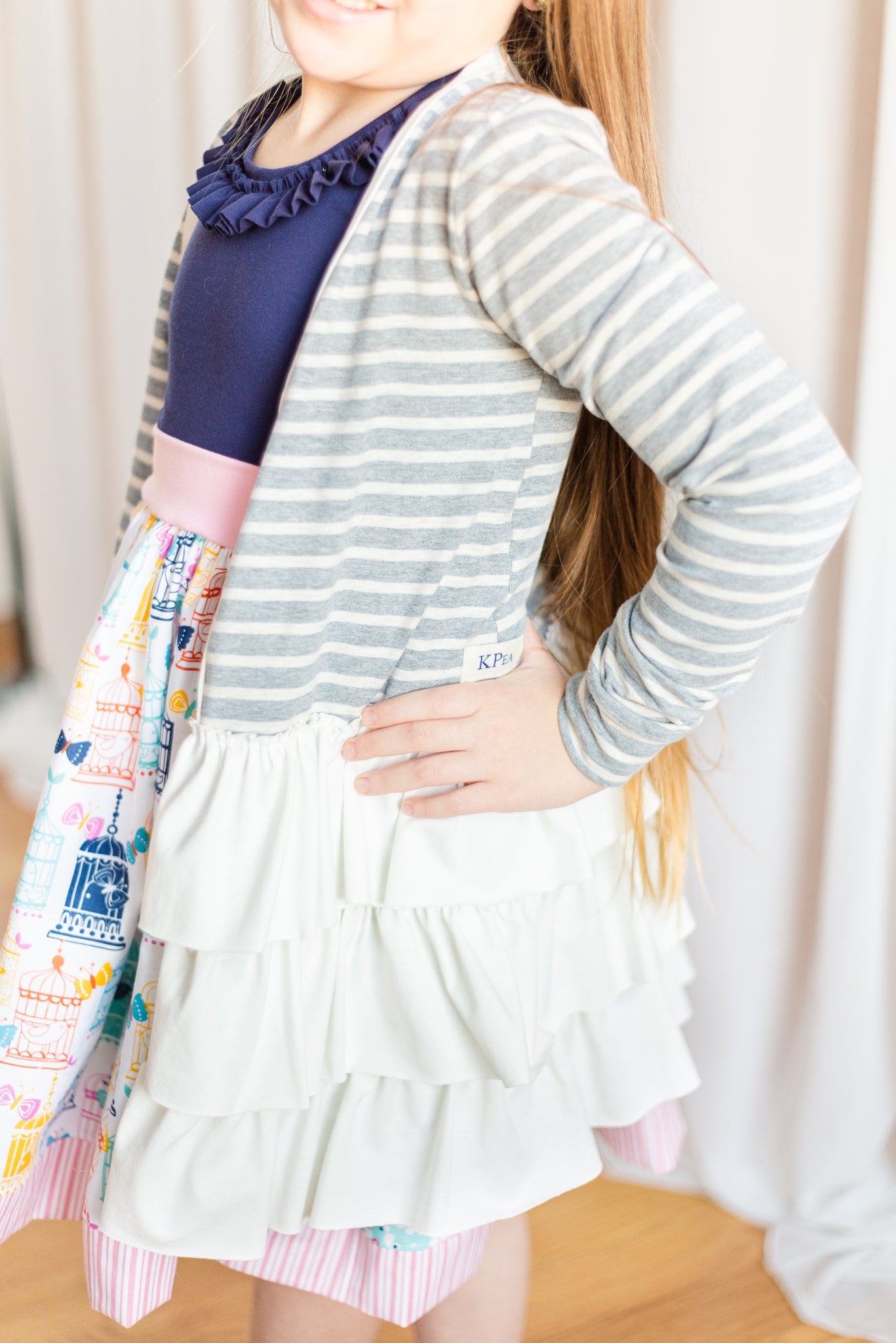 Cloudy Grey Triple Ruffle Cardigan
