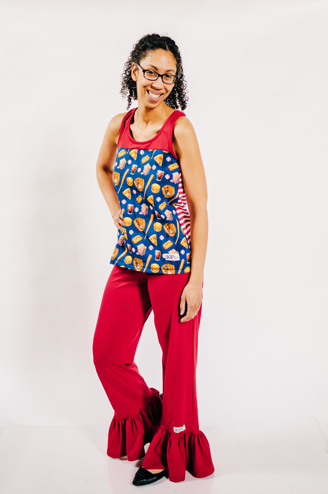 Ladies Mud Hens Red Big Ruffle Pants