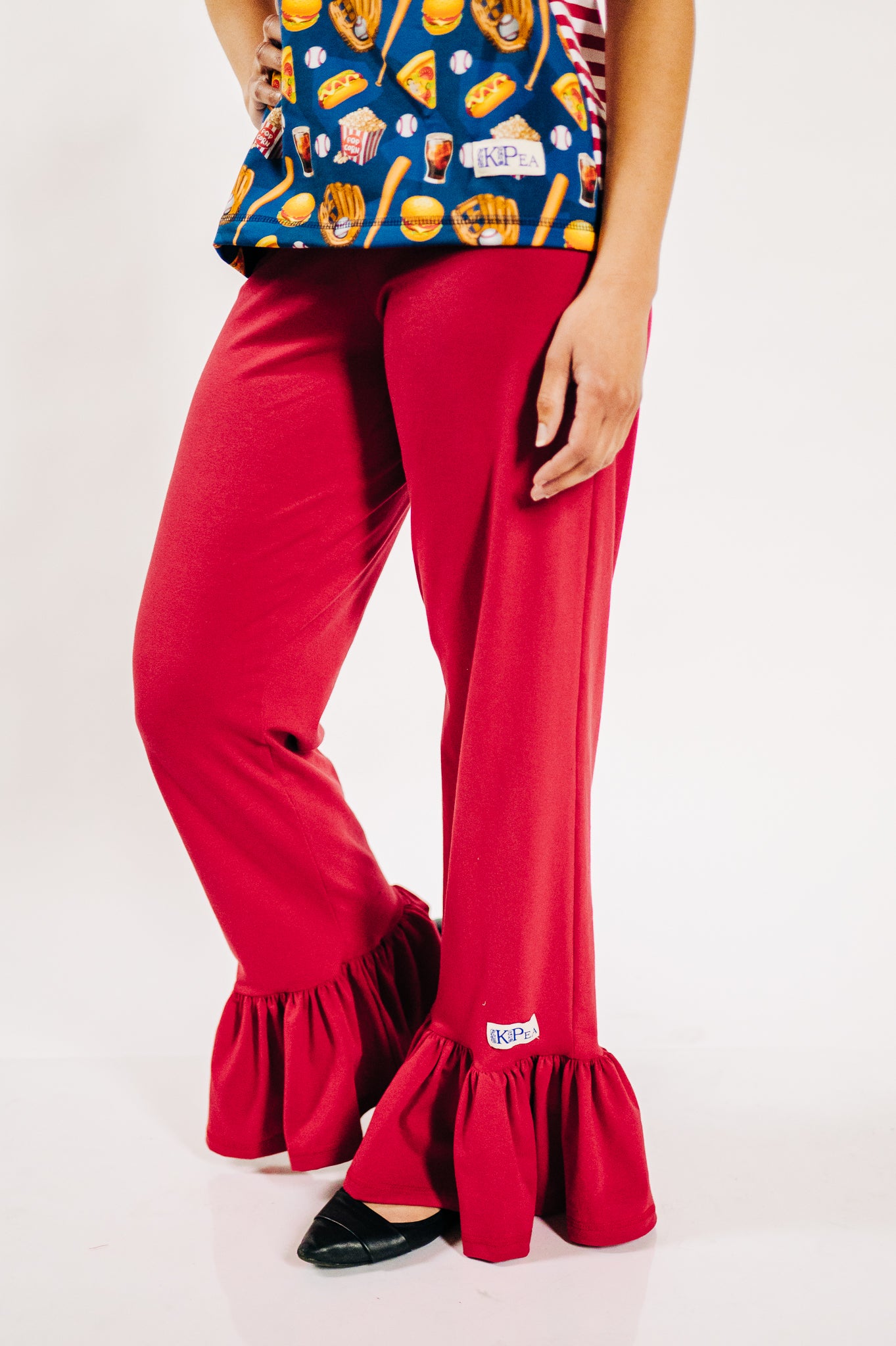 Ladies Mud Hens Red Big Ruffle Pants