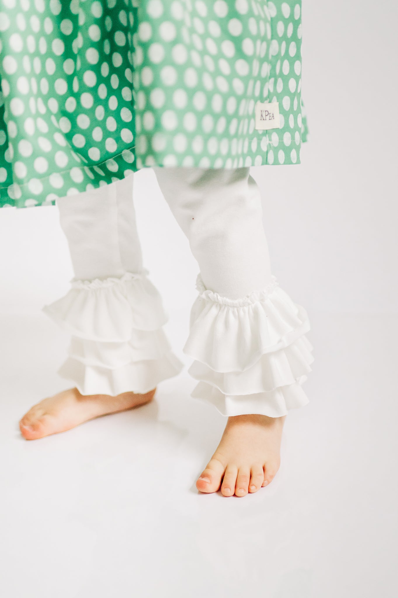 Mint Dot Peasant Puff Sleeved Twirl dress