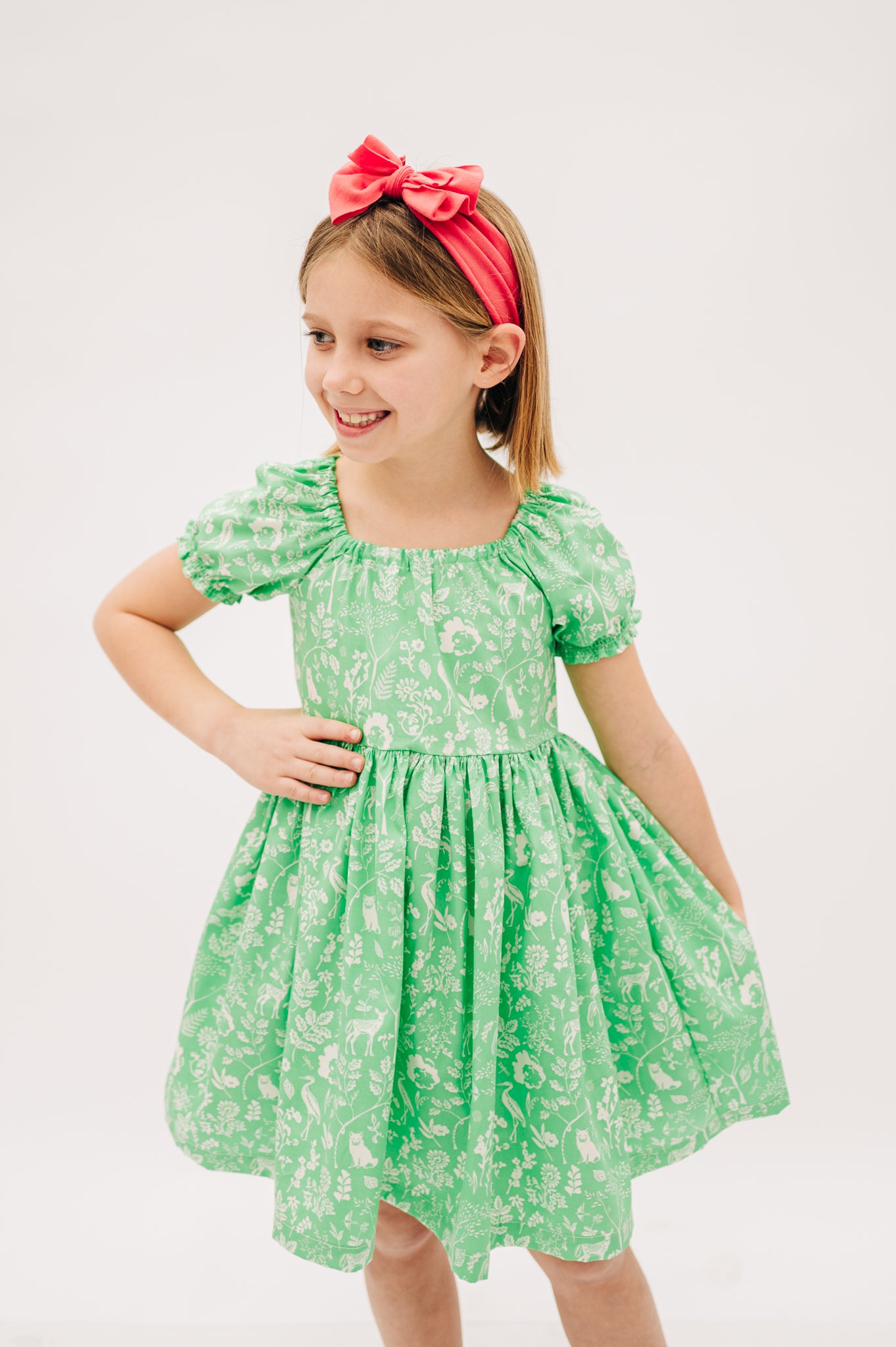 Spring green Peasant Puff Sleeved Twirl dress l