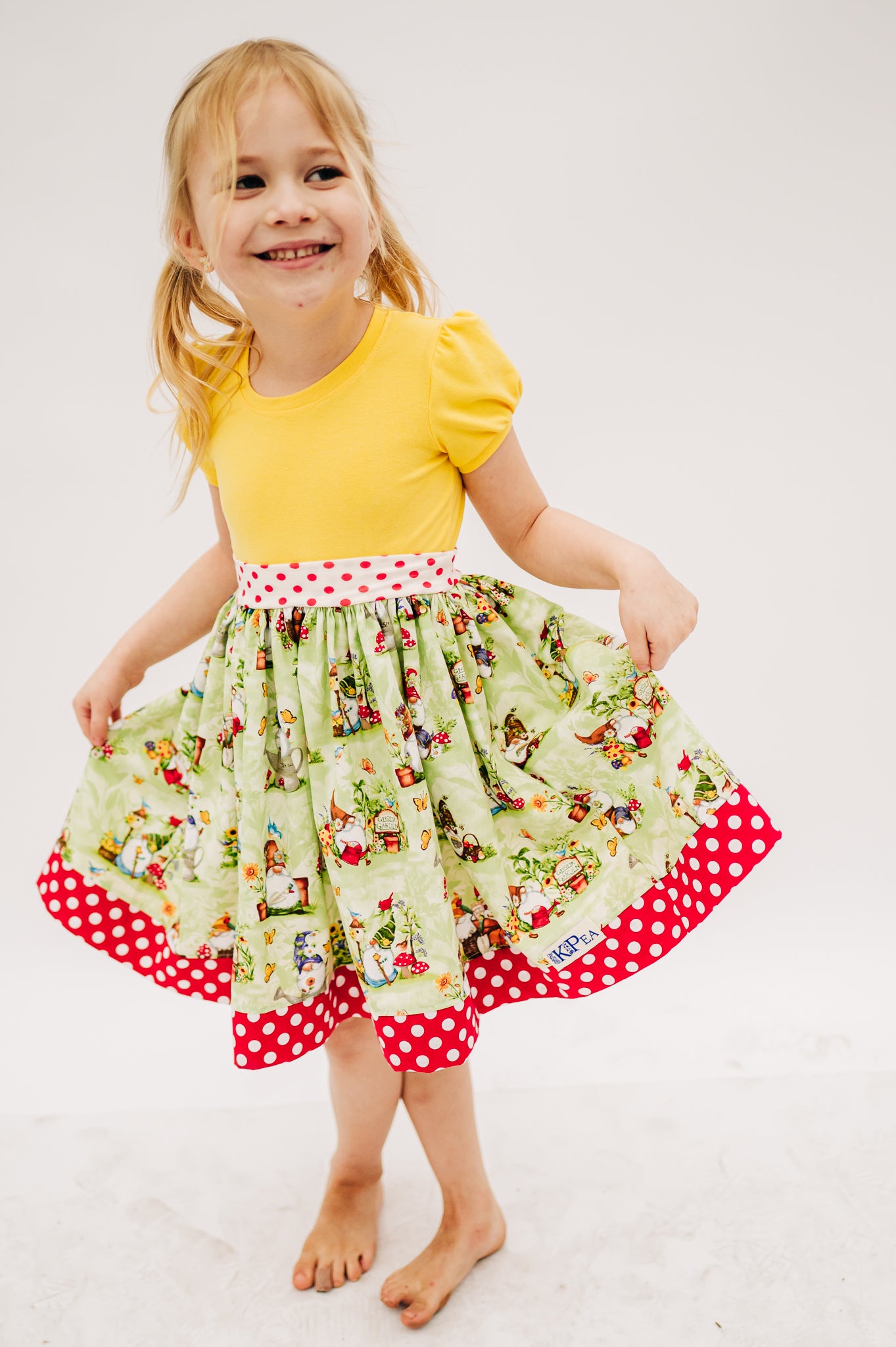 Gardening Gnomes Puff Sleeved Twirl dress