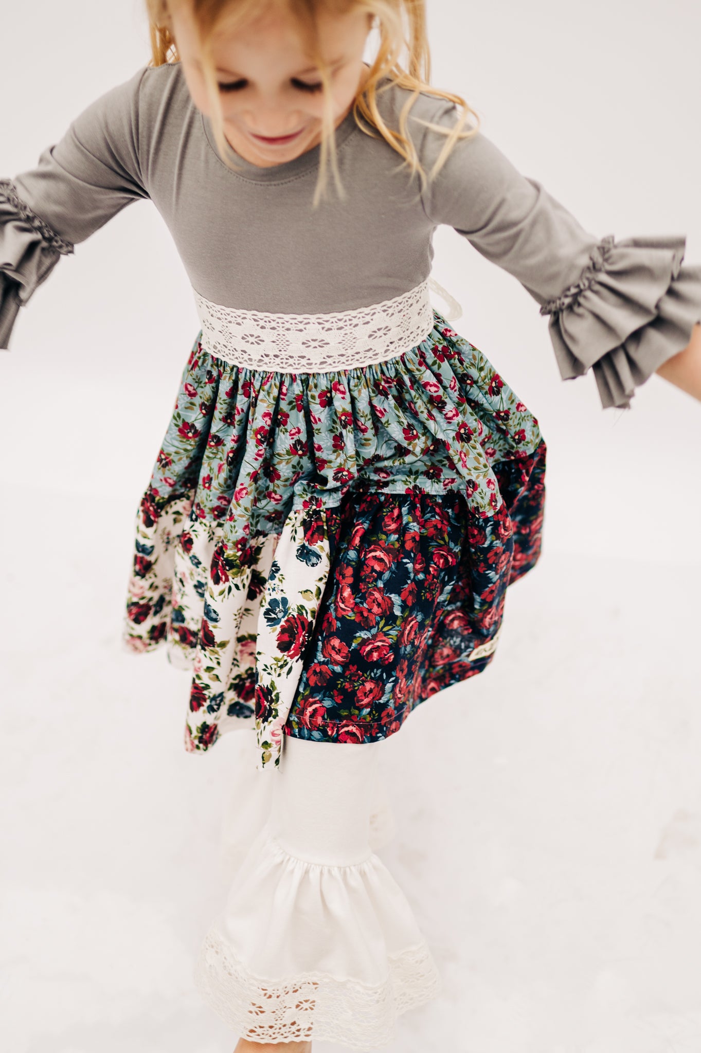 Girls Eggshell Knit with  Lace Ruffle pants (ships in 2 weeks)