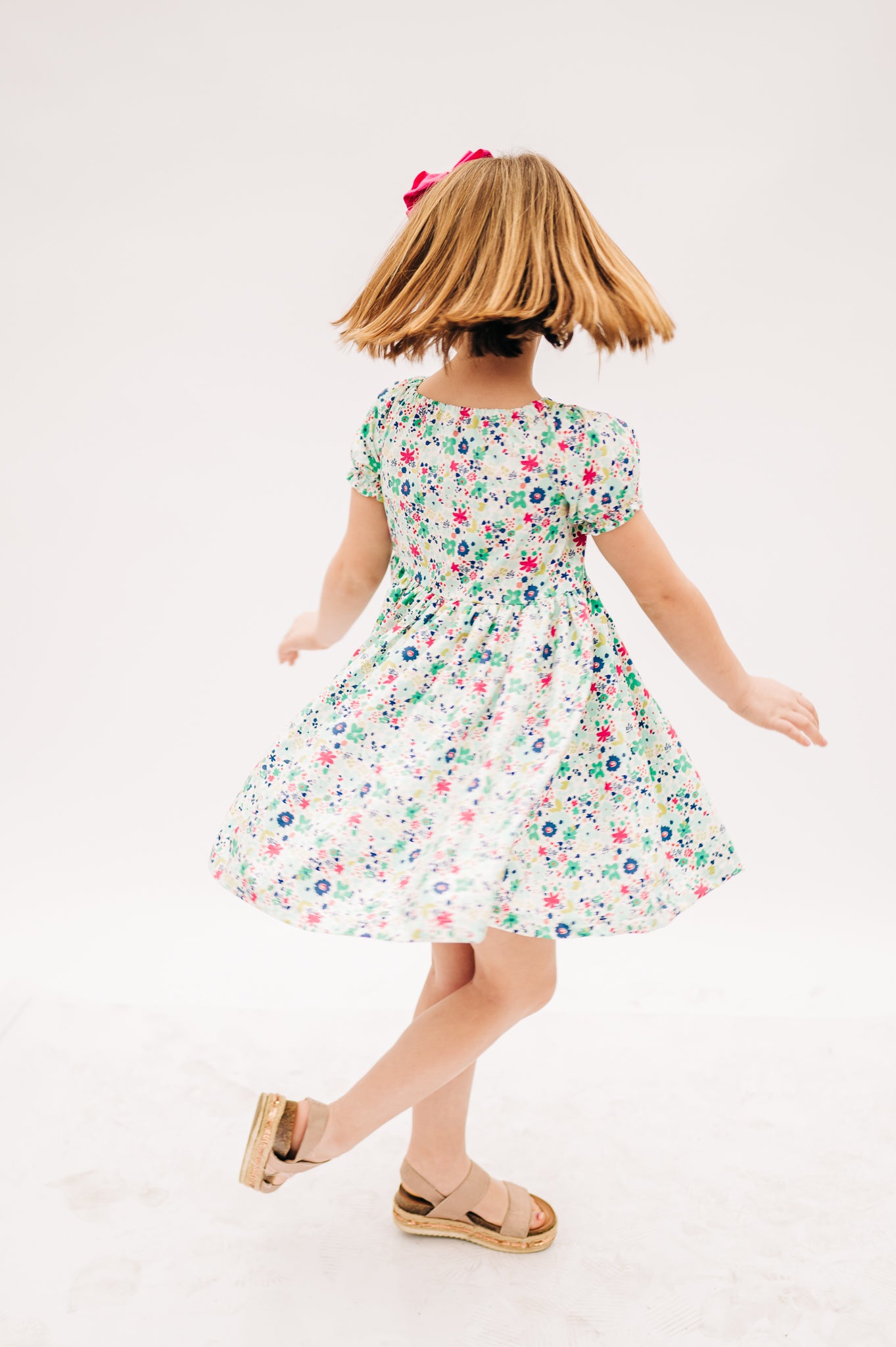 Emerald Floral Peasant Puff Sleeved Twirl dress (ships in 2 weeks)