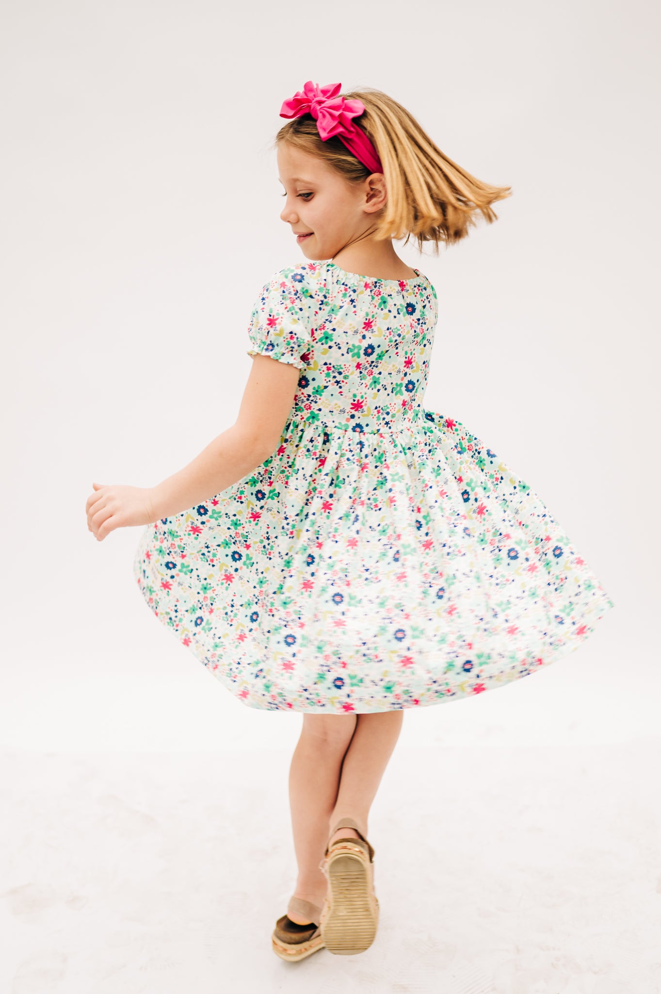 Emerald Floral Peasant Puff Sleeved Twirl dress (ships in 2 weeks)