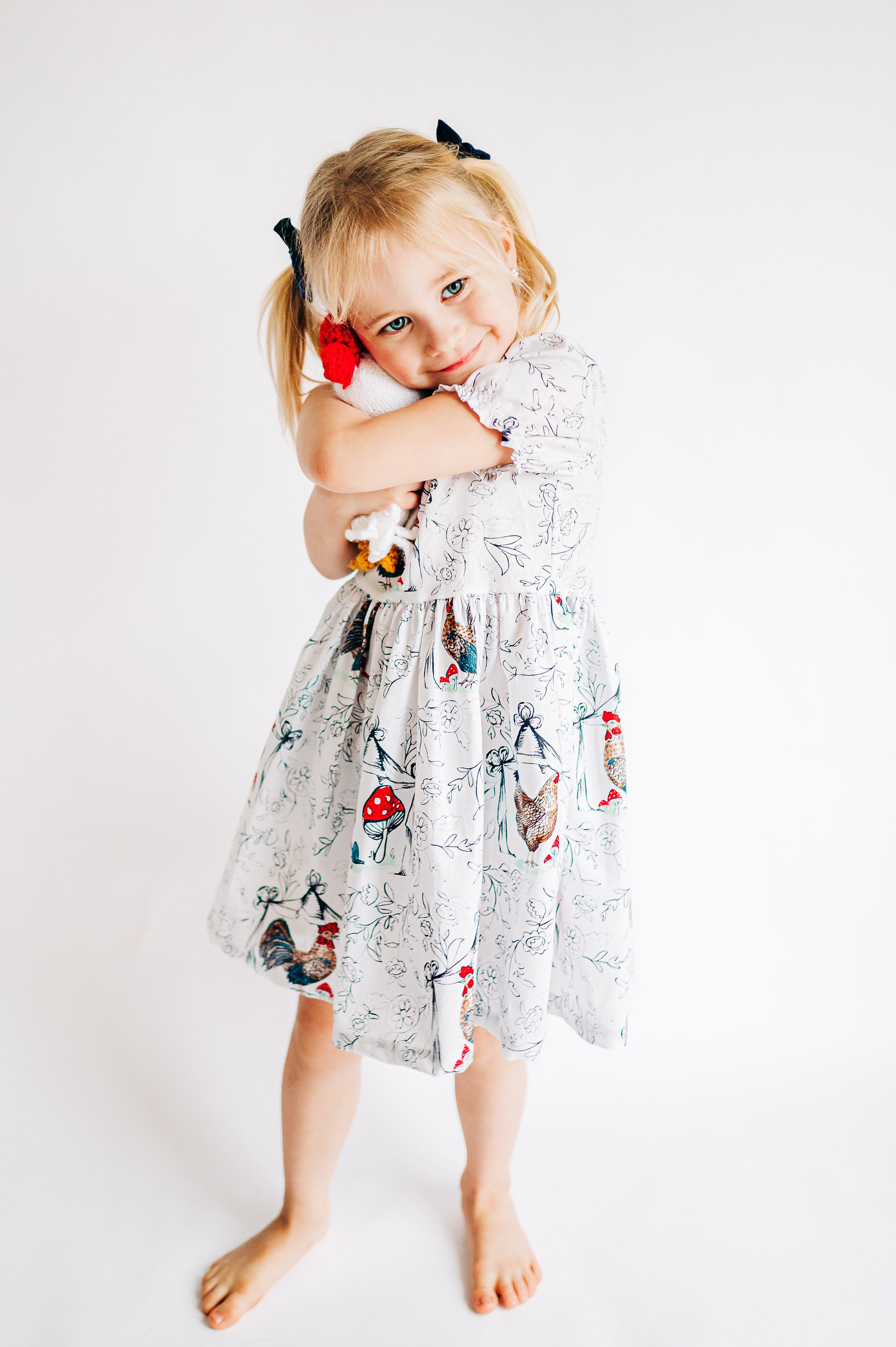 Regal Rooster Peasant Puff Sleeved Twirl dress (ships in 2 weeks)