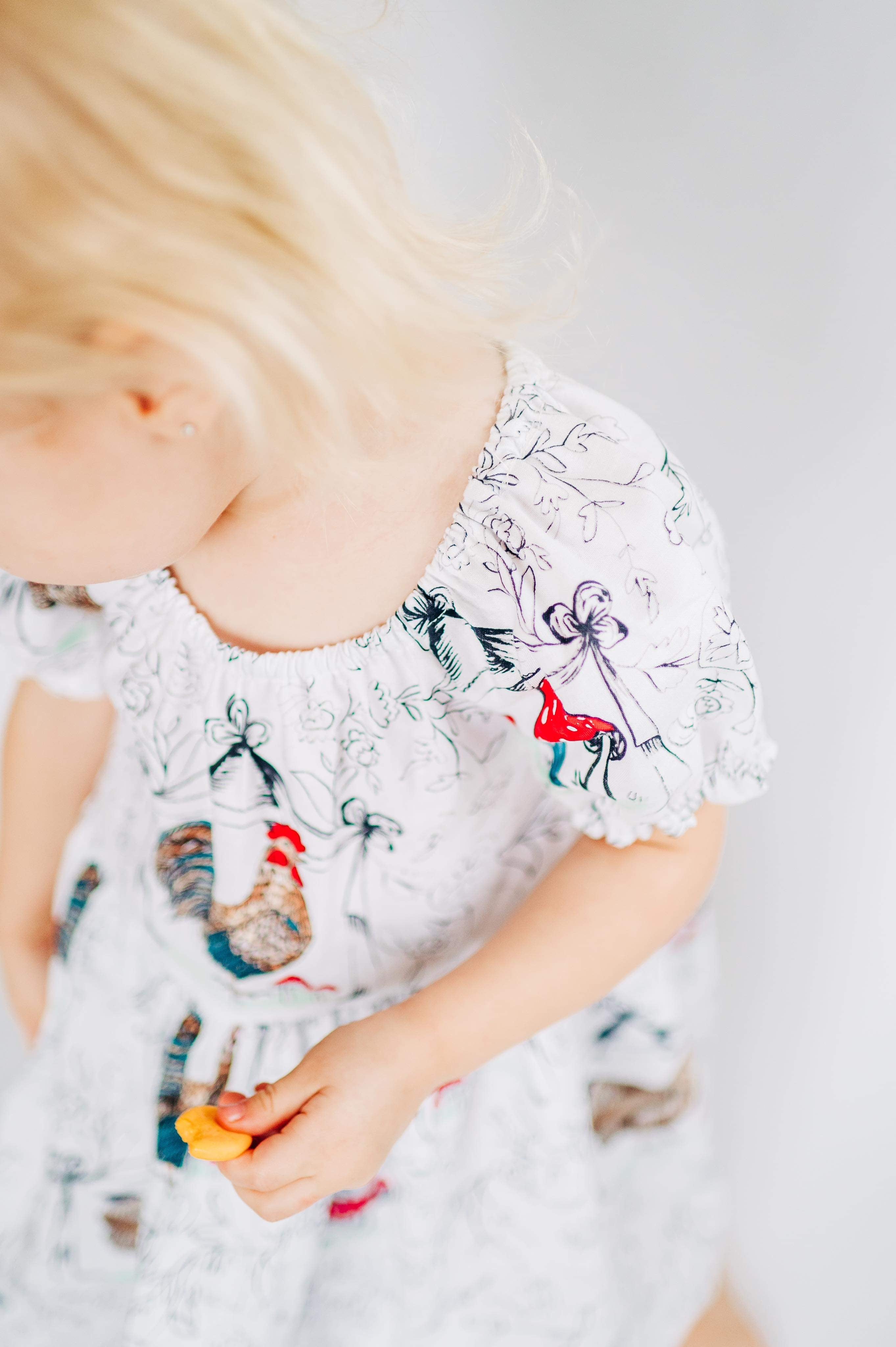 Regal Rooster Peasant Puff Sleeved Twirl dress (ships in 2 weeks)