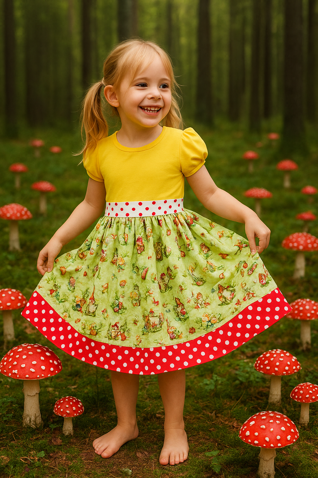 Gardening Gnomes Puff Sleeved Twirl dress