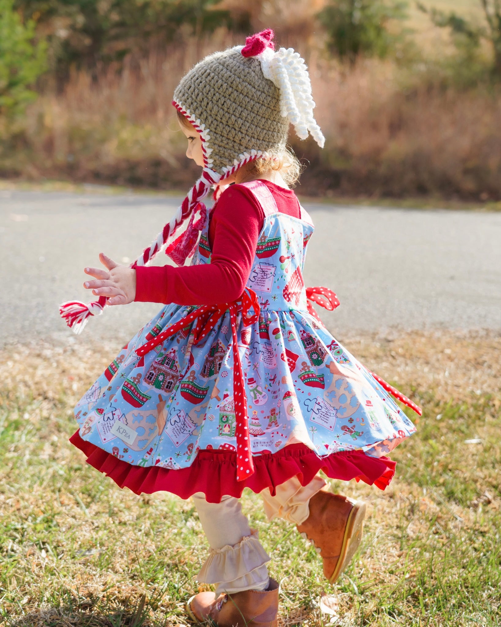 Ruby Red Long Sleeve Ruffled Hem Lap Dress (ships in 2 weeks)