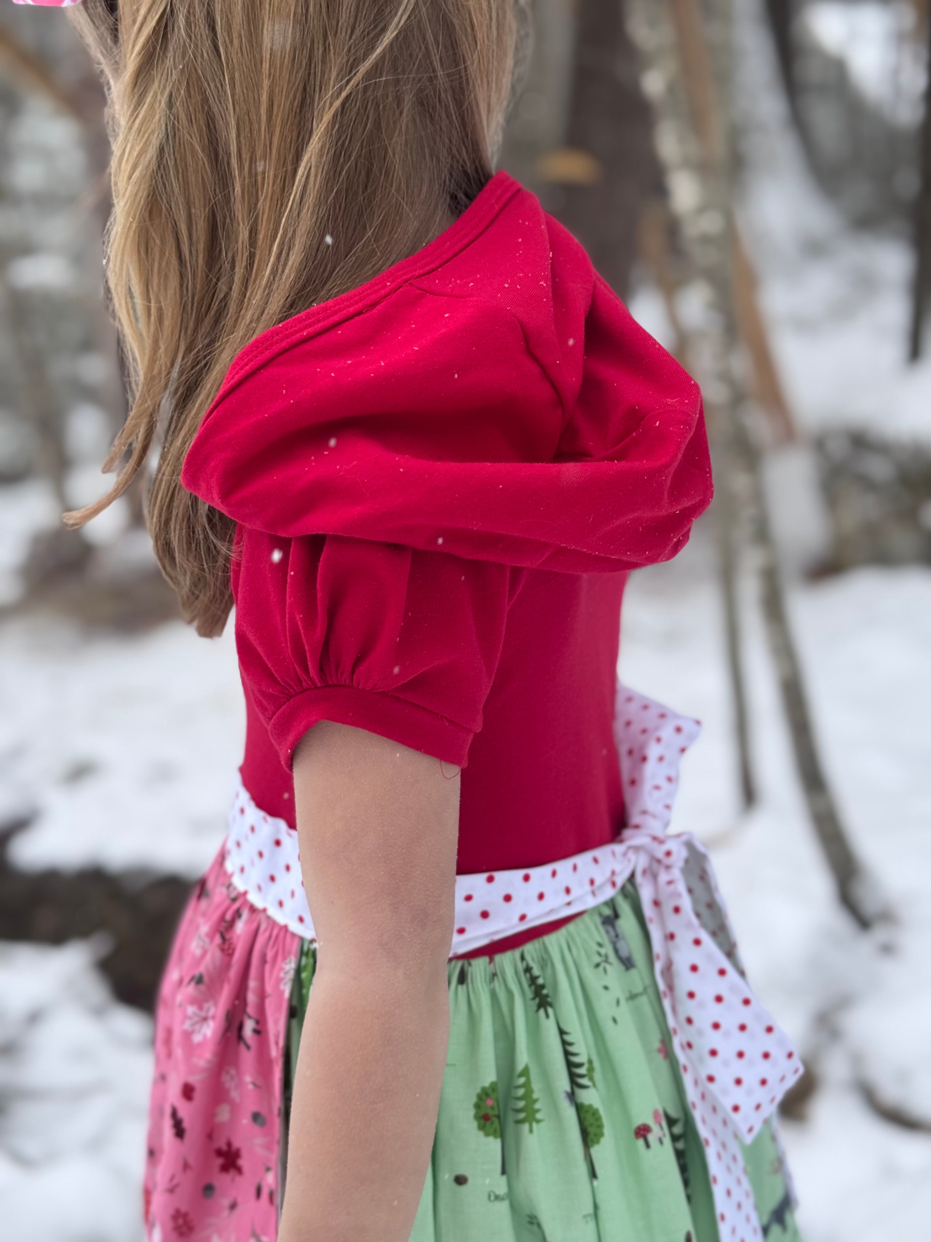 Little Red Hooded Apron Twirl Dress (ships in 2 weeks)