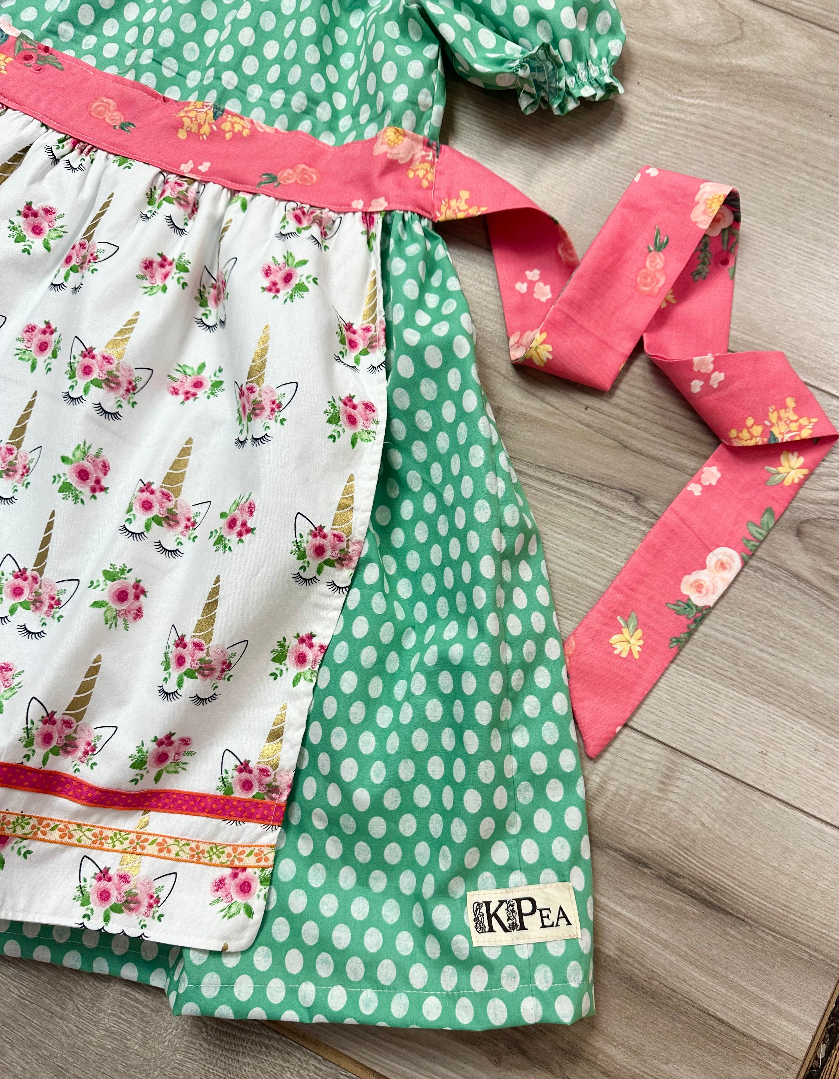 Unicorn and Roses Peasant Apron Dress (ships in 2 weeks)