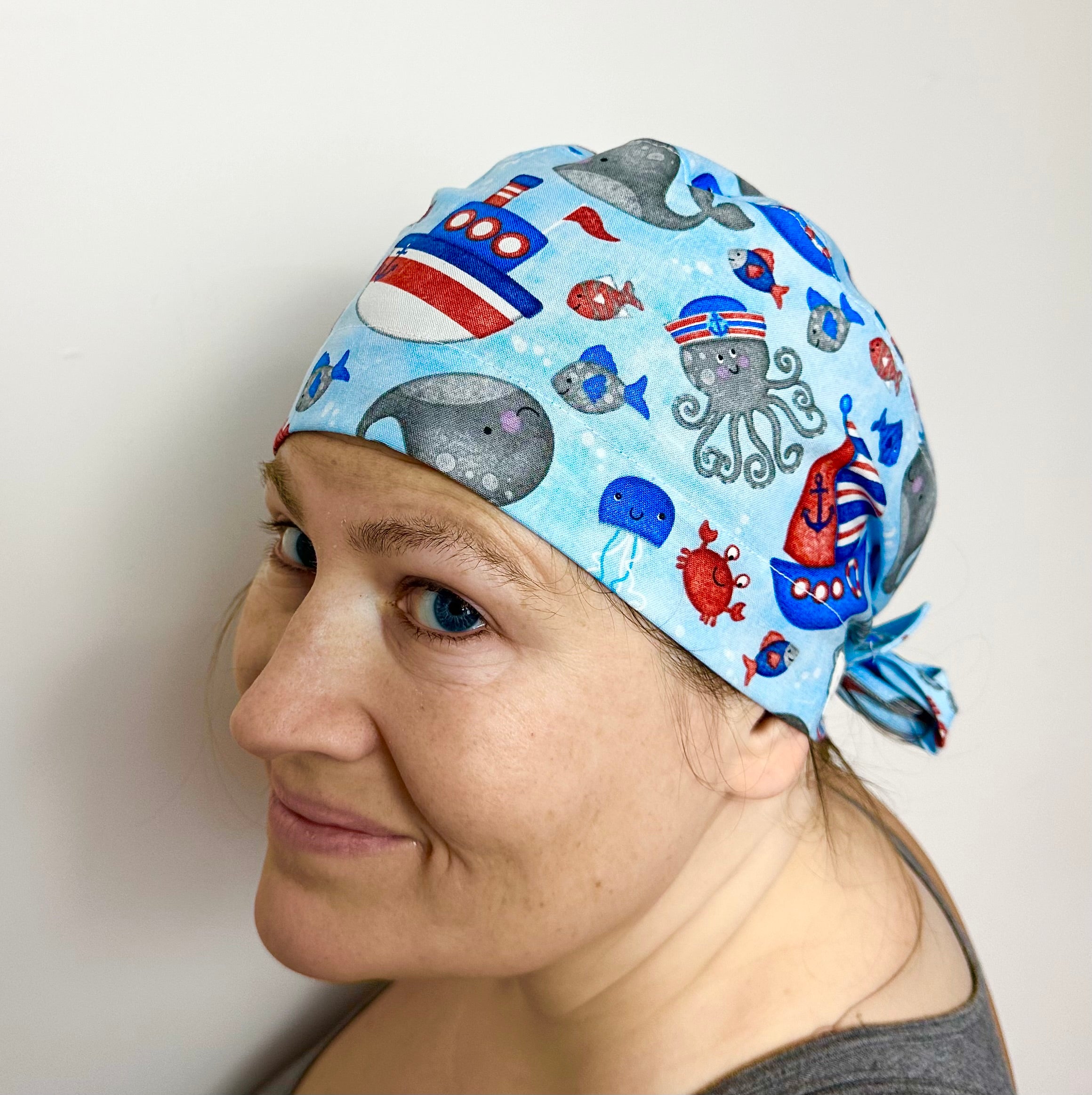 Nautical Nelly Scrub Cap Tie Back or Bouffant Style