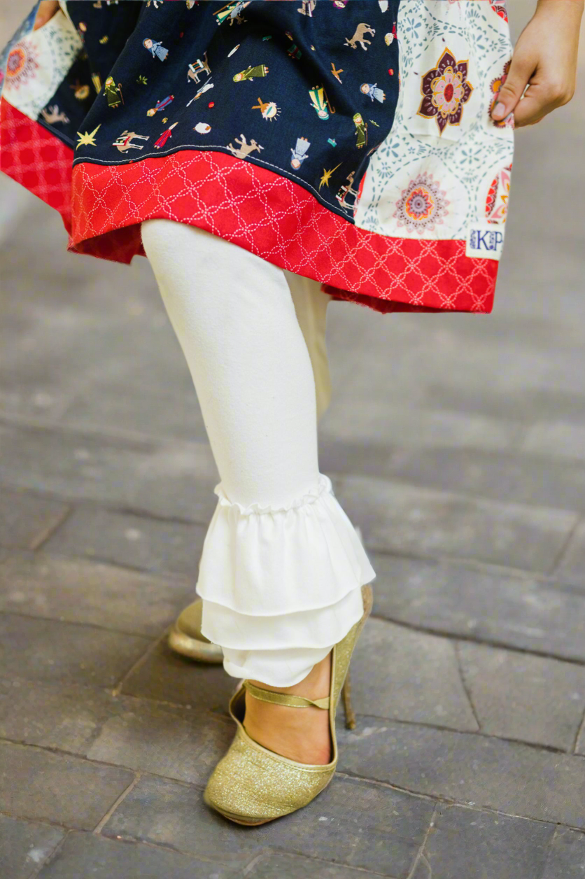 Eggshell Triple Ruffle Leggings (ships in 2 weeks)