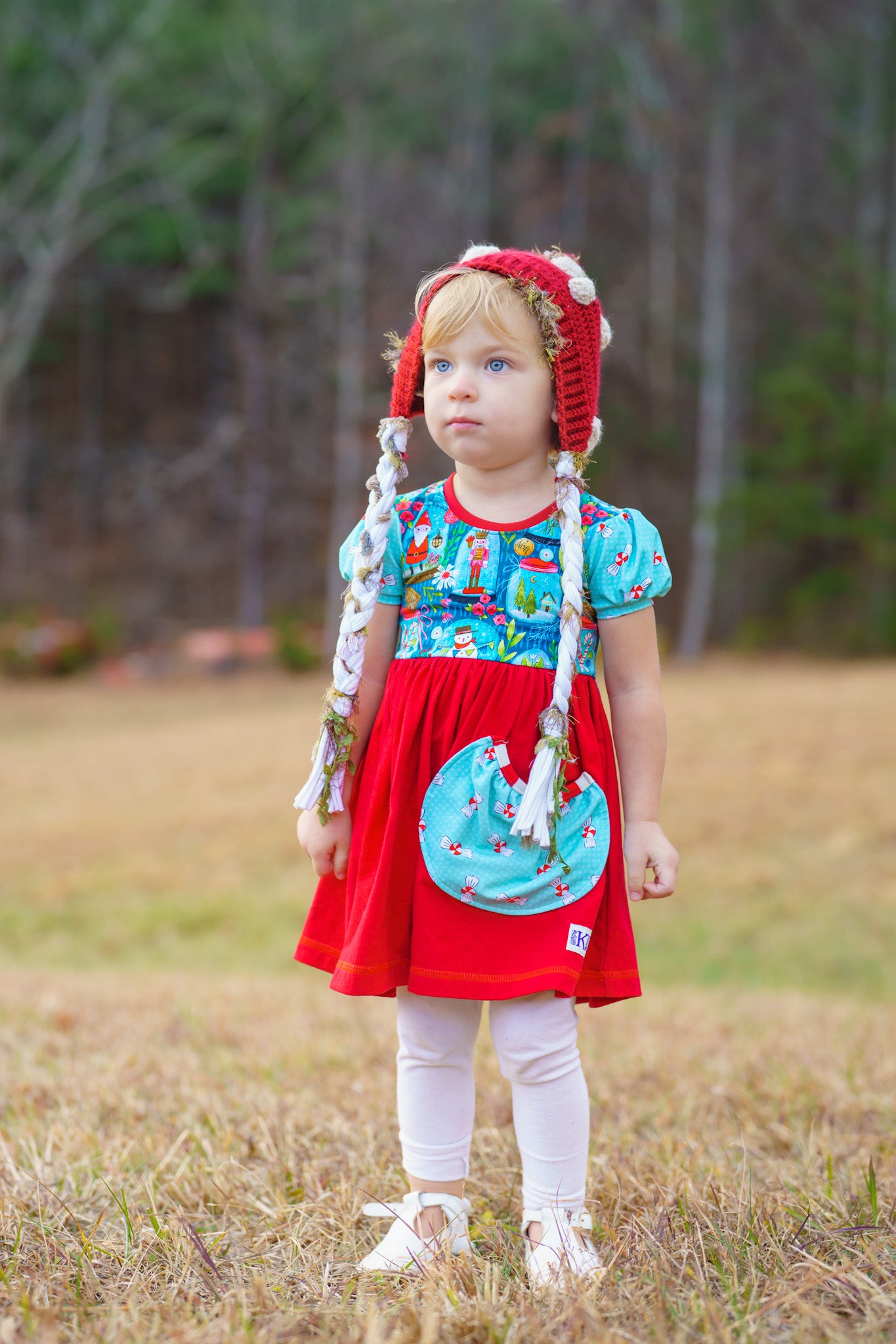 Gnome for the Christmas Puff  Sleeve Lap Dress (ships in 2 weeks)