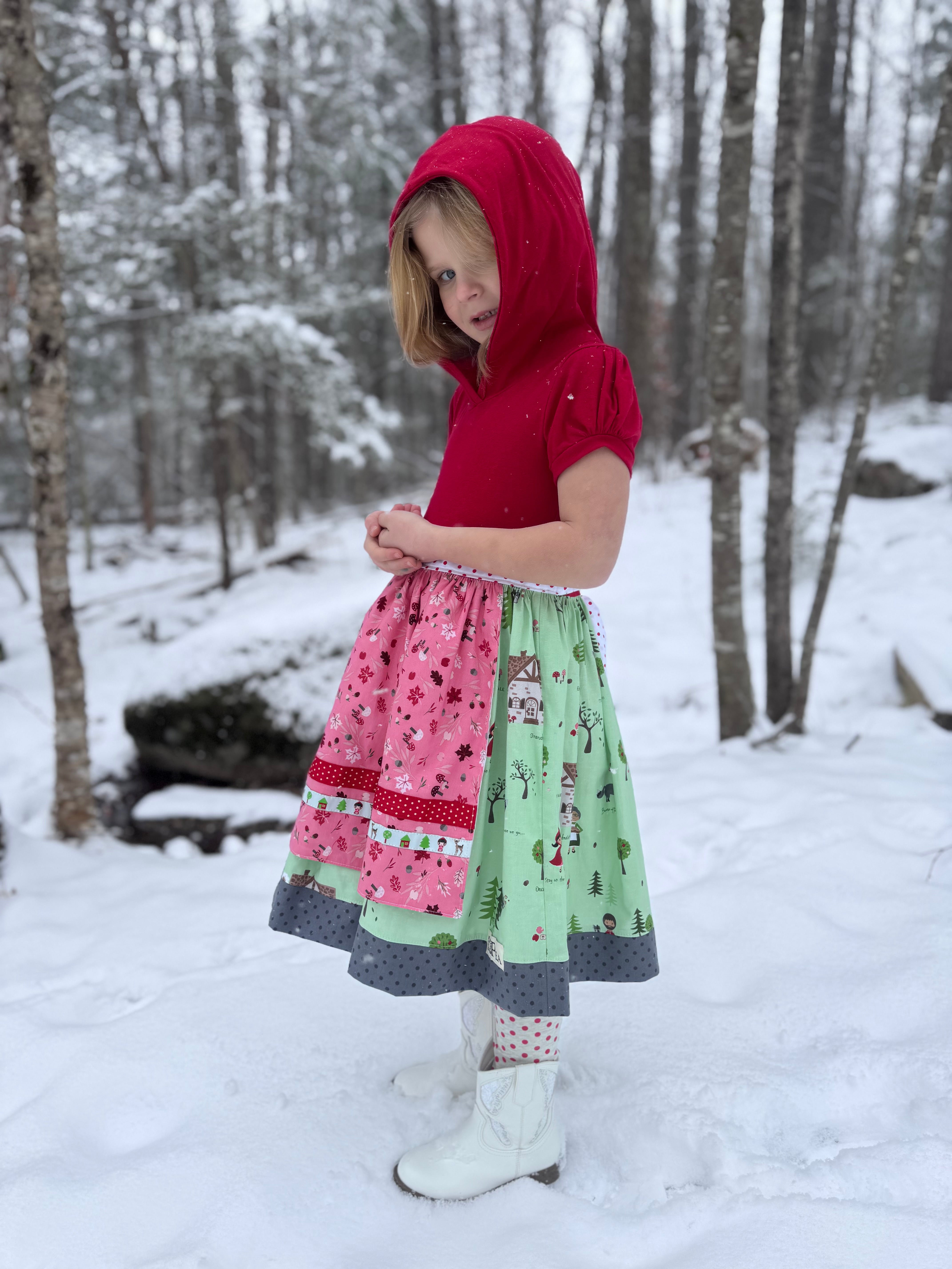 Little Red Hooded Apron Twirl Dress (ships in 2 weeks)